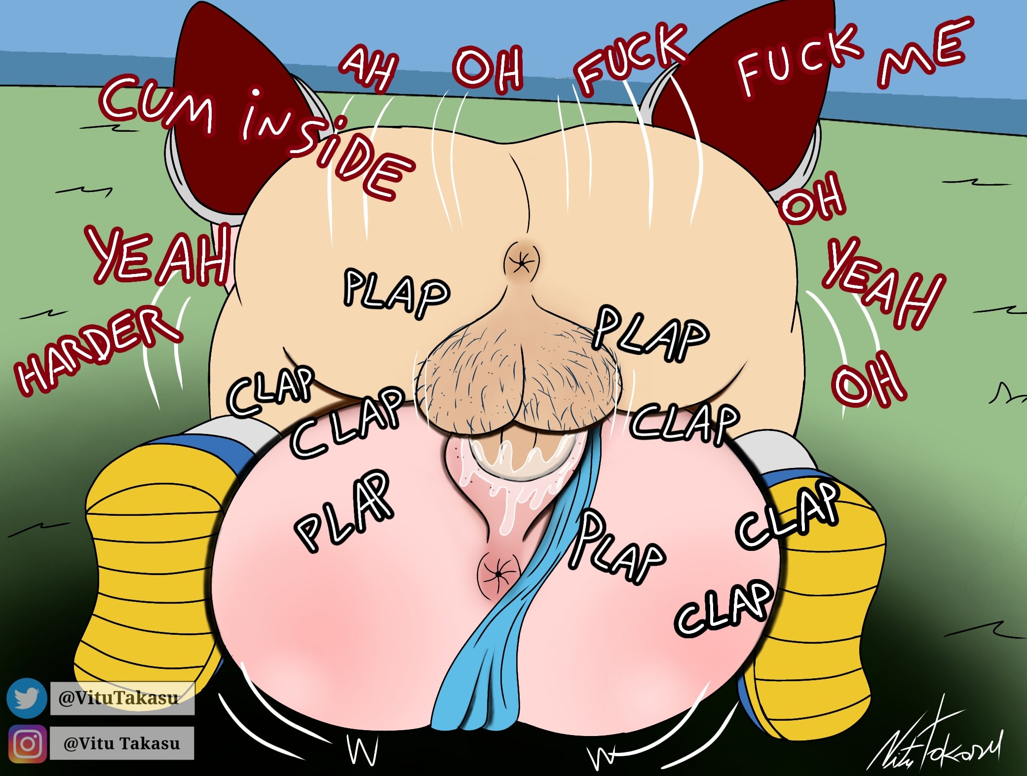 1boy, 1girls, anus, ass, background, balls, boyfriend (friday night funkin), cum, female, friday night funkin, girlfriend (friday night funkin), hairy balls, male, mating press, mega cd girlfriend, moaning, on floor, penis, pussy, sex, signature, sonic the hedgehog (cosplay), straight, text, vitu takasu