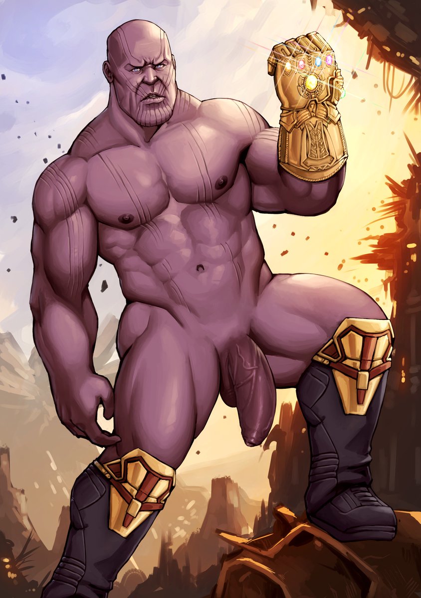 balls bara big_penis gay infinity_gauntlet locke0n male male_only marvel muscles muscular penis purple_body purple_skin solo solo_male thanos