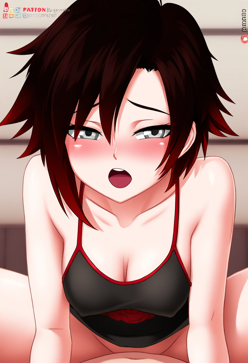 1girls ai_generated black_hair blush open_mouth pov red_hair ruby_rose rwby sex sliver_eyes