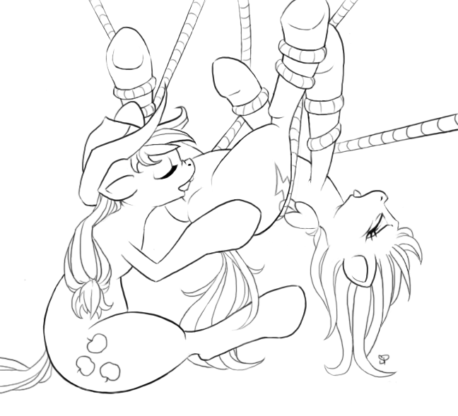 2012 applejack_(mlp) black_and_white bondage bound closed_eyes cowboy_hat cunnilingus cutie_mark duo equine female feral friendship_is_magic hat horse licking line_art monochrome my_little_pony oral oral_sex pegasus pony pussy rainbow_dash_(mlp) sex stoney-pony tongue vaginal_penetration wings yuri