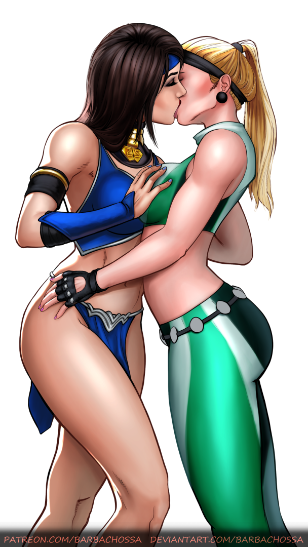 2d 2girls hands_on_breasts kissing kitana mortal_kombat multiple_girls sonya_blade sonya_blade_(mk_1)