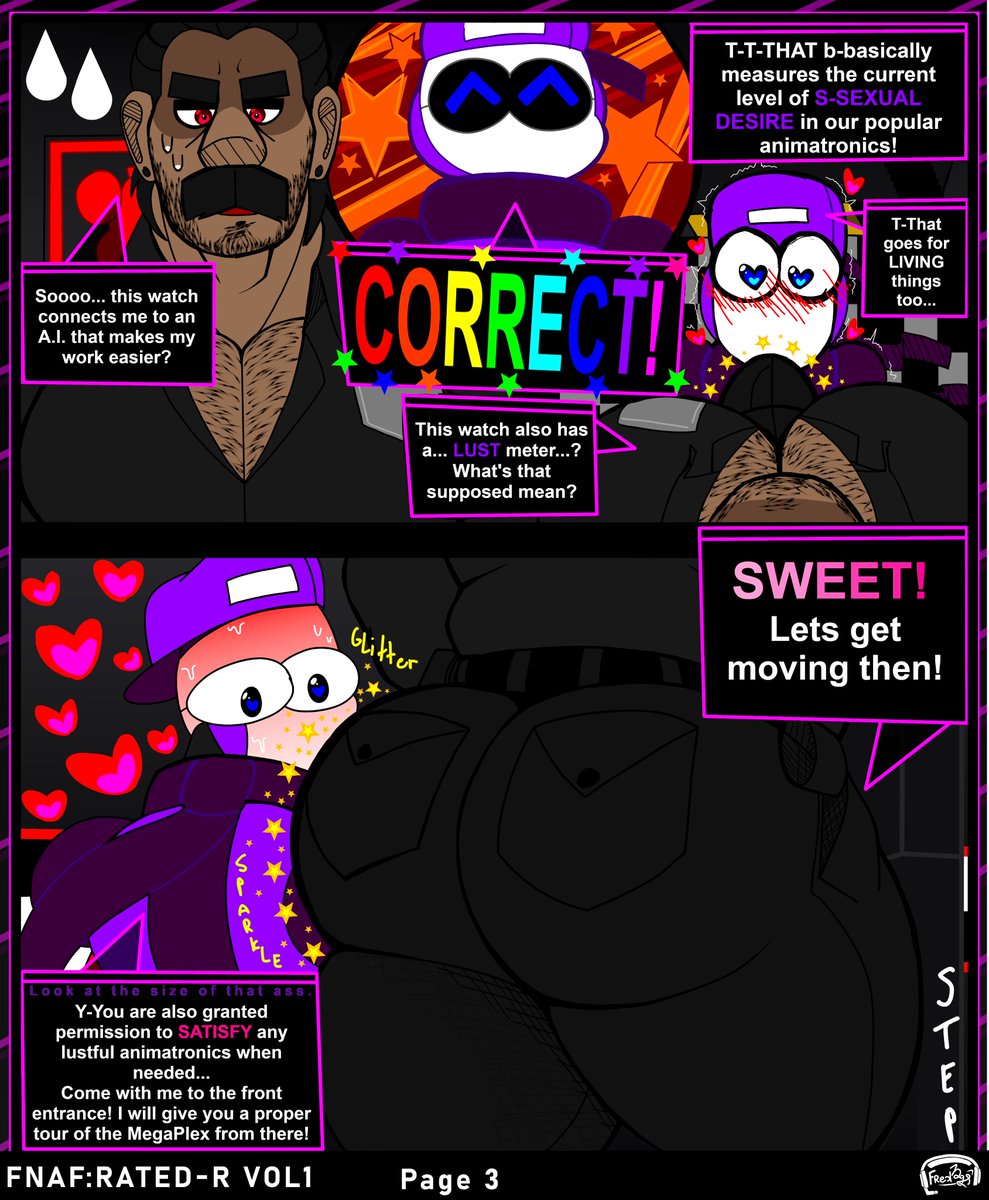 ass ass_focus blush comic dialogue five_nights_at_freddy's five_nights_at_freddy's:_security_breach fred7298nsfw humanoid male male_only muscle muscular pecs