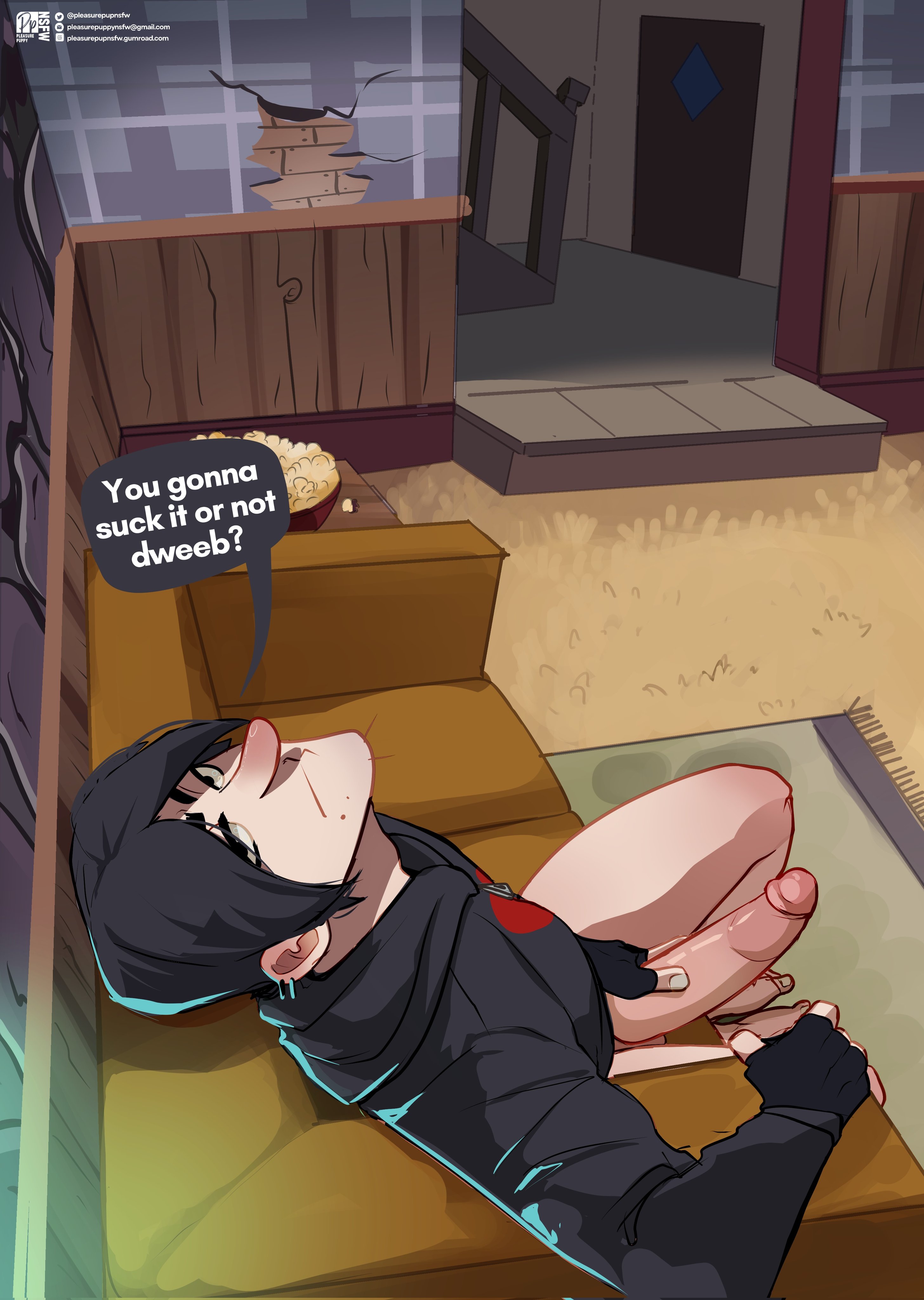 1boy, big penis, bully, bullying, circumcised, emo, emo boy, english, english text, erect penis, erection, gay, gravity falls, huge cock, large penis, looking at viewer, male, pleasurepuppynsfw, pov, pov eye contact, robbie valentino, solo, solo male, text, text bubble, thick penis