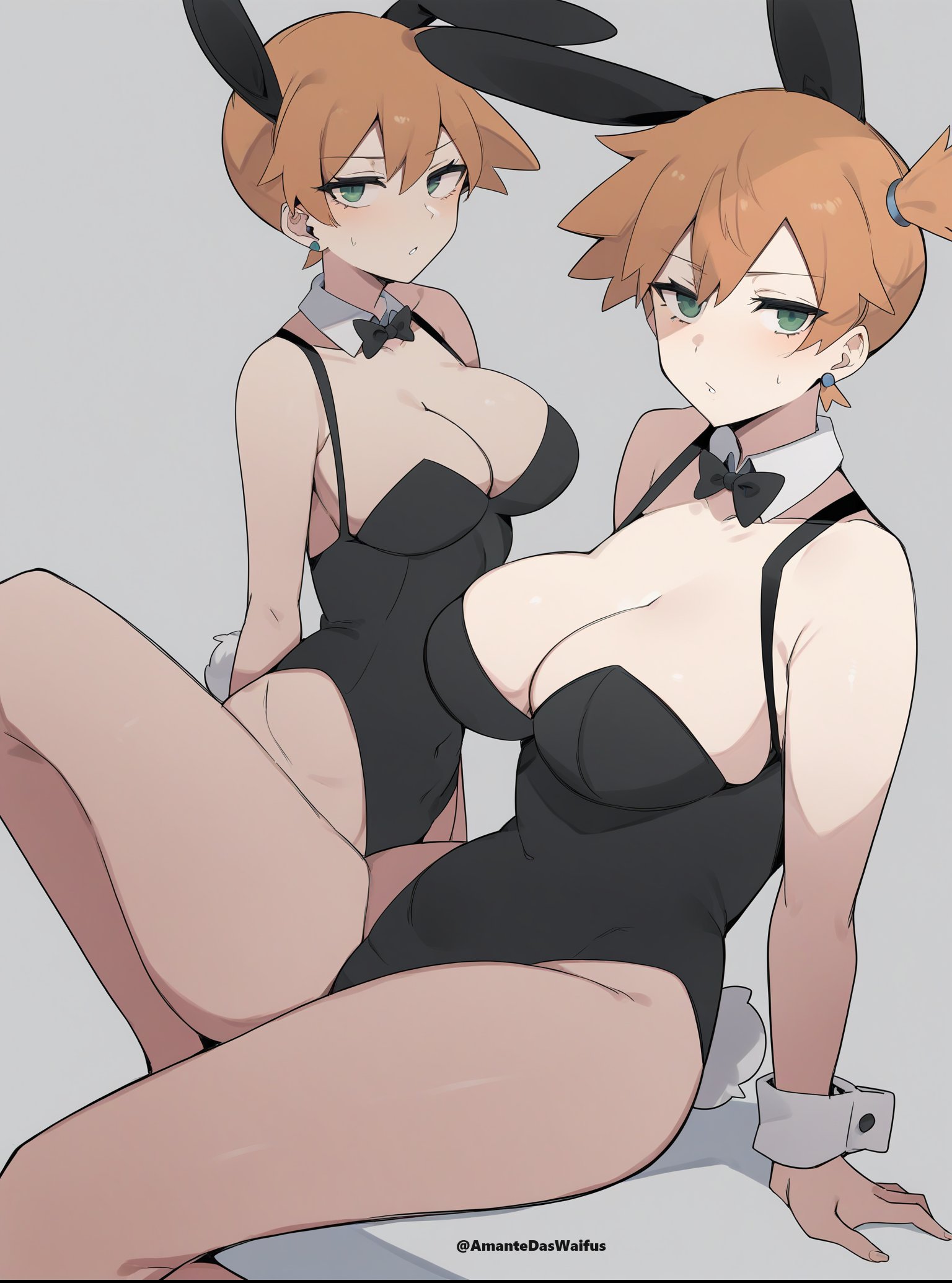 1girls, ai generated, alternate breast size, alternate outfit, amantedaswaifus, ass, blue eyes, blush, breasts, bunny costume, bunny ears, bunny girl, bunnysuit, cleavage, clothed, clothes, eye contact, female, female only, huge breasts, human, kasumi (pokemon), large breasts, latex, leotard, looking at viewer, misty (pokemon), nintendo, orange hair, pokemon, pokemon rgby, pose, red hair, short hair, side ponytail, solo, thick, thick thighs, thighs, wide hips
