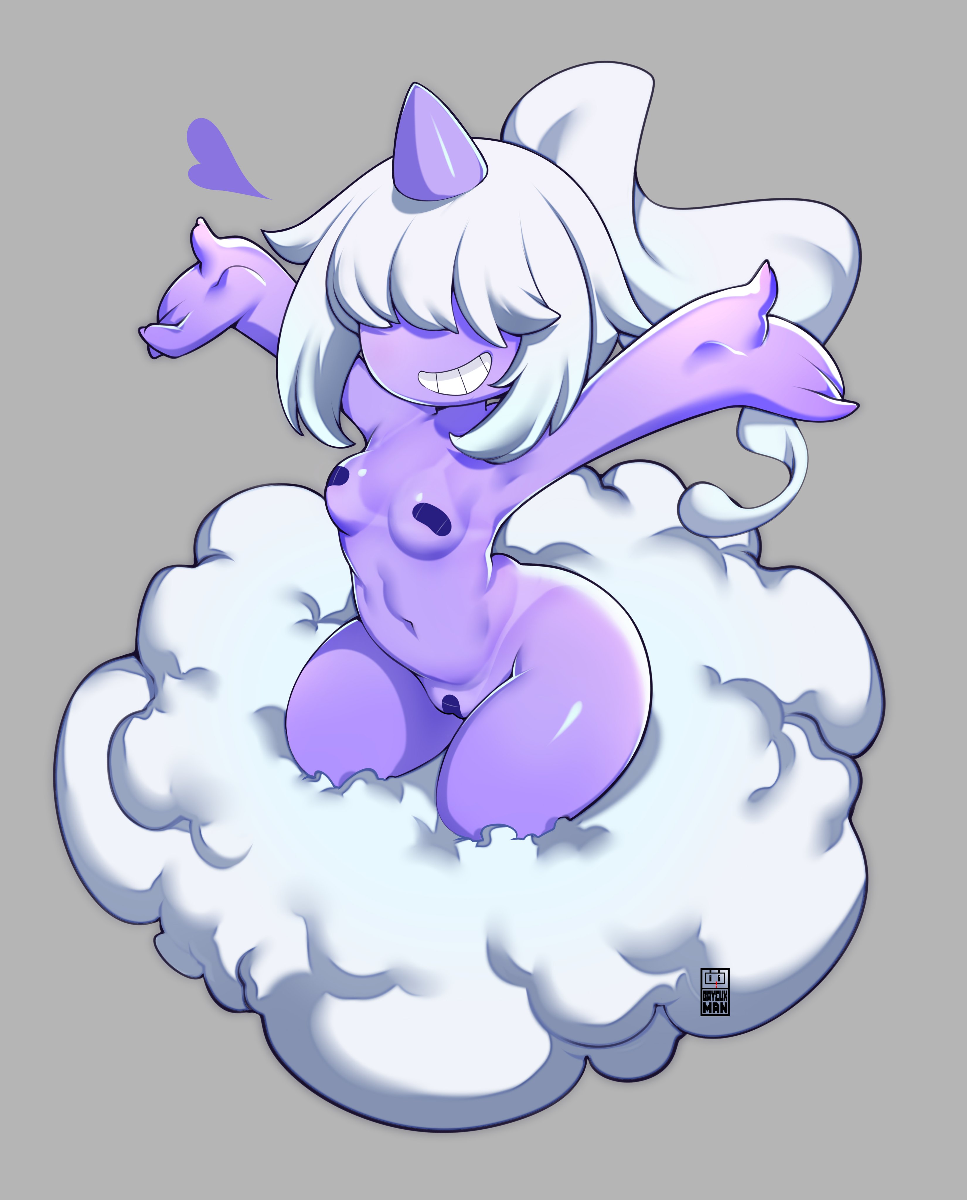 1girls, ass, bayeuxman, big ass, bubble ass, bubble butt, dazzi (pal), female, female only, long hair, pal (species), palworld, pocketpair, ponytail, purple body, purple skin, solo, white hair