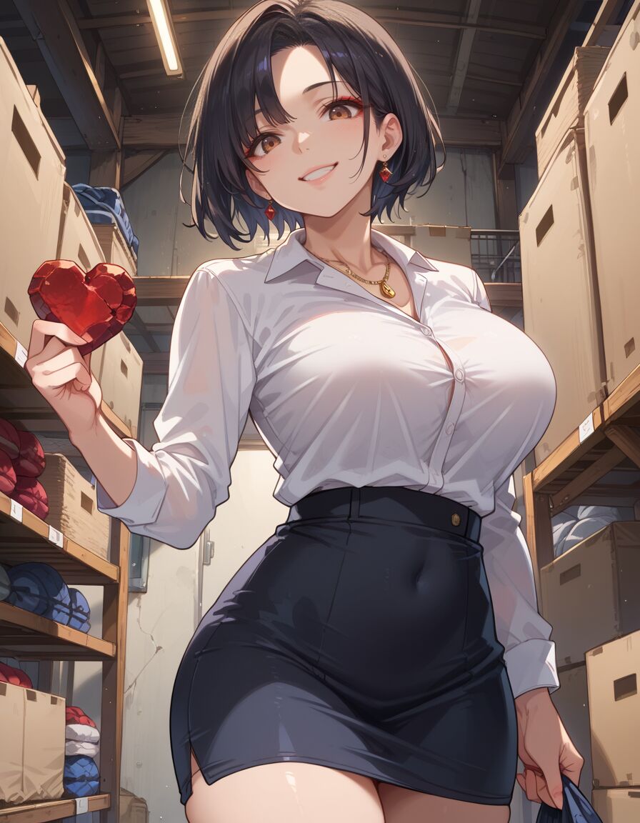 ai_generated curvy_figure gym heart-shaped_gem historyia miniskirt office_lady original original_character short_hair witch_gem_disaster