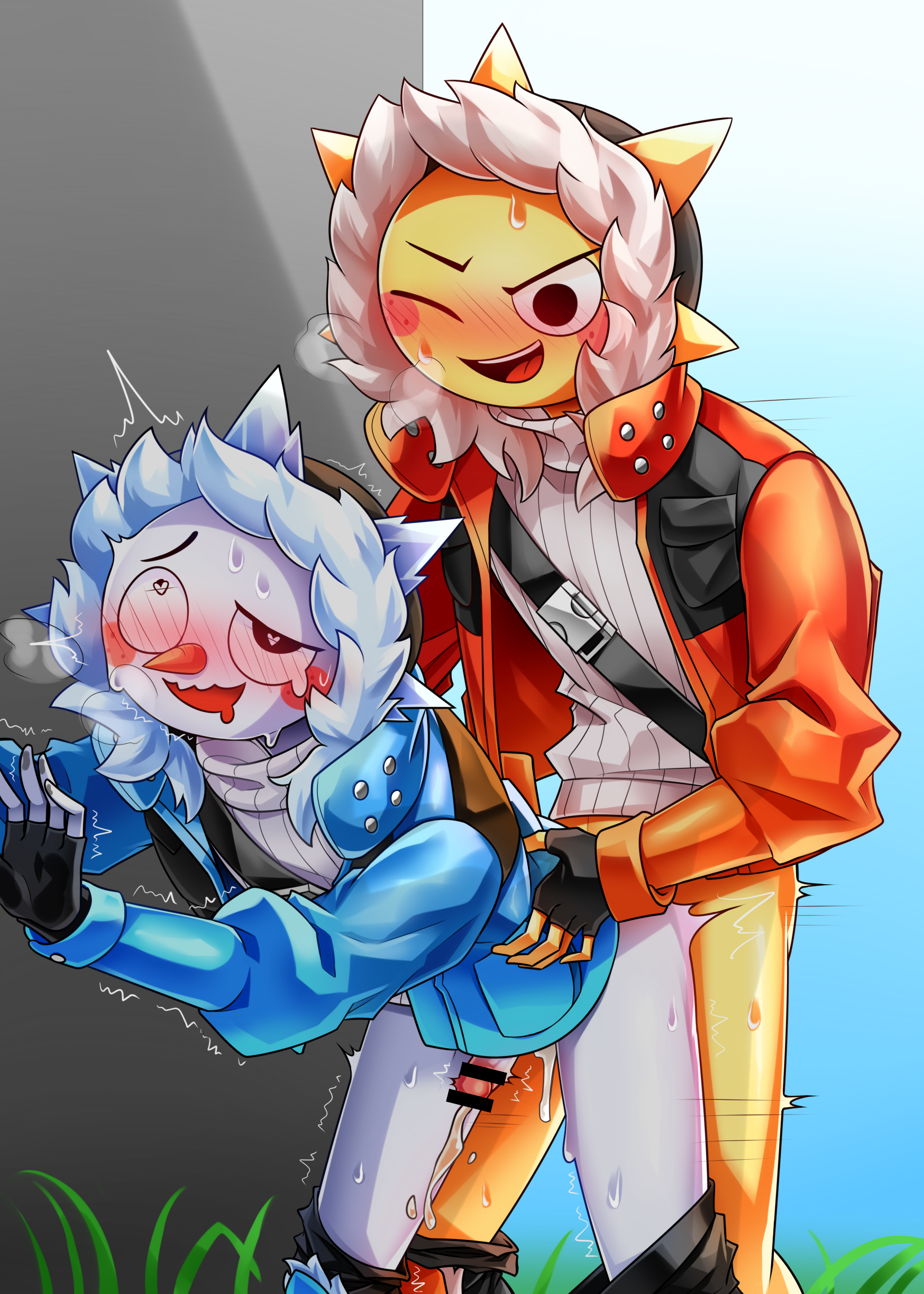 2boys, anal, anal sex, blush, bottomless, censored, clothing, cum, cum while penetrated, duo, erection, fortnite, gay, hands-free, hi res, hoodie, jacket, male, male/male, open mouth, orgasm, penis, sex, sunspot (cold fusion), sunspot (fortnite), sweat, tagme, topwear, twink, yaoi