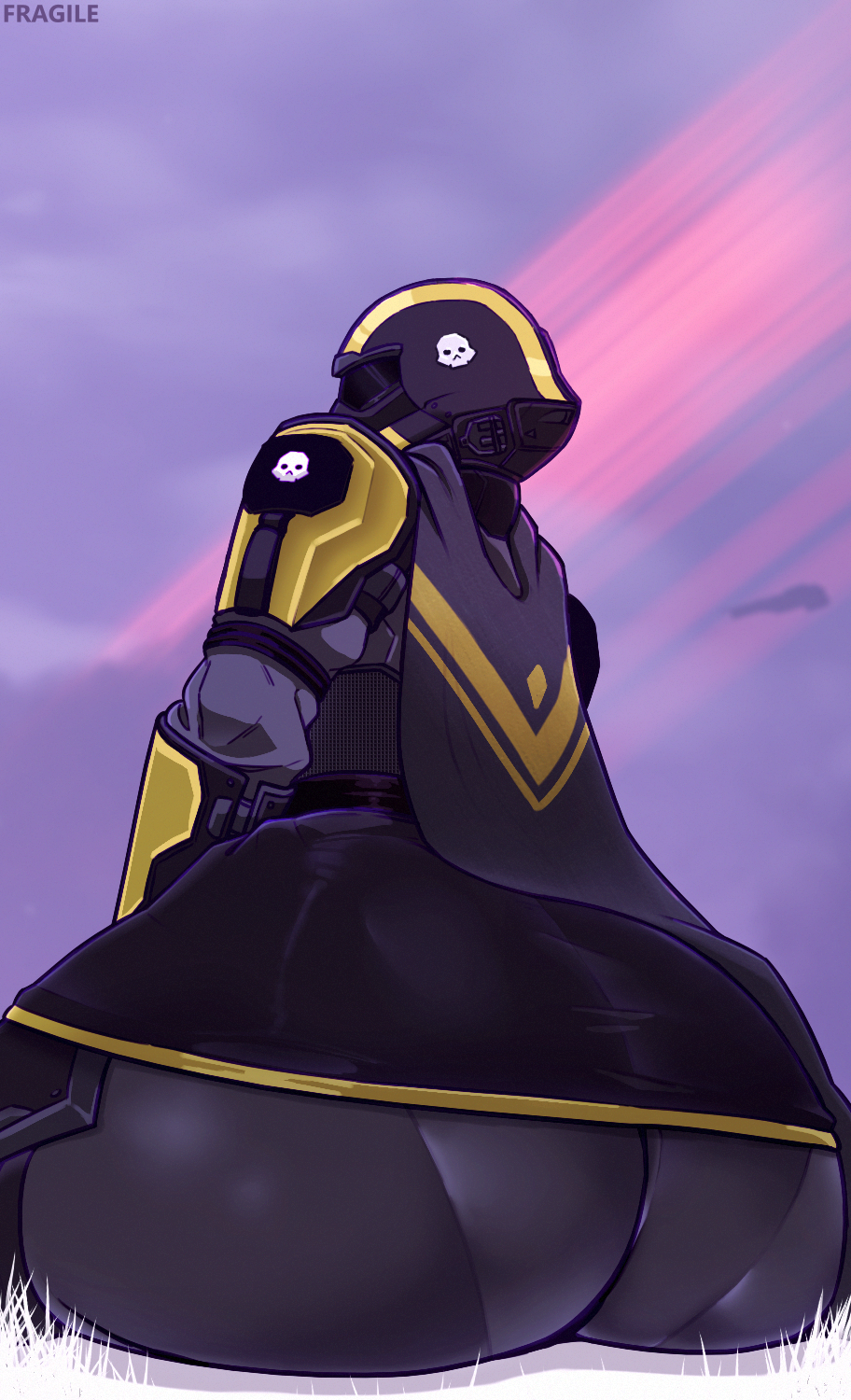 1girl 1girls armor ass_focus female from_behind helldivers helldivers_2 helmet huge_ass itsnotfragile sitting skirt