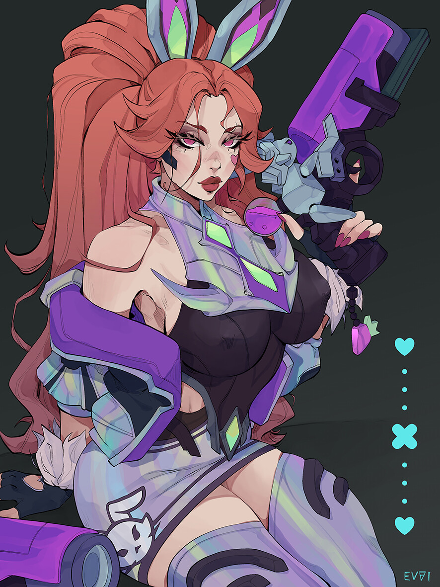 1girls battle_bunny_miss_fortune curvaceous curvy curvy_body curvy_female curvy_figure emmanuel_viola evviart female female_only hourglass_figure league_of_legends light-skinned_female light_skin lipstick miss_fortune nail_polish pink_nails red red_eyes red_hair red_lipstick riot_games solo solo_female voluptuous voluptuous_female