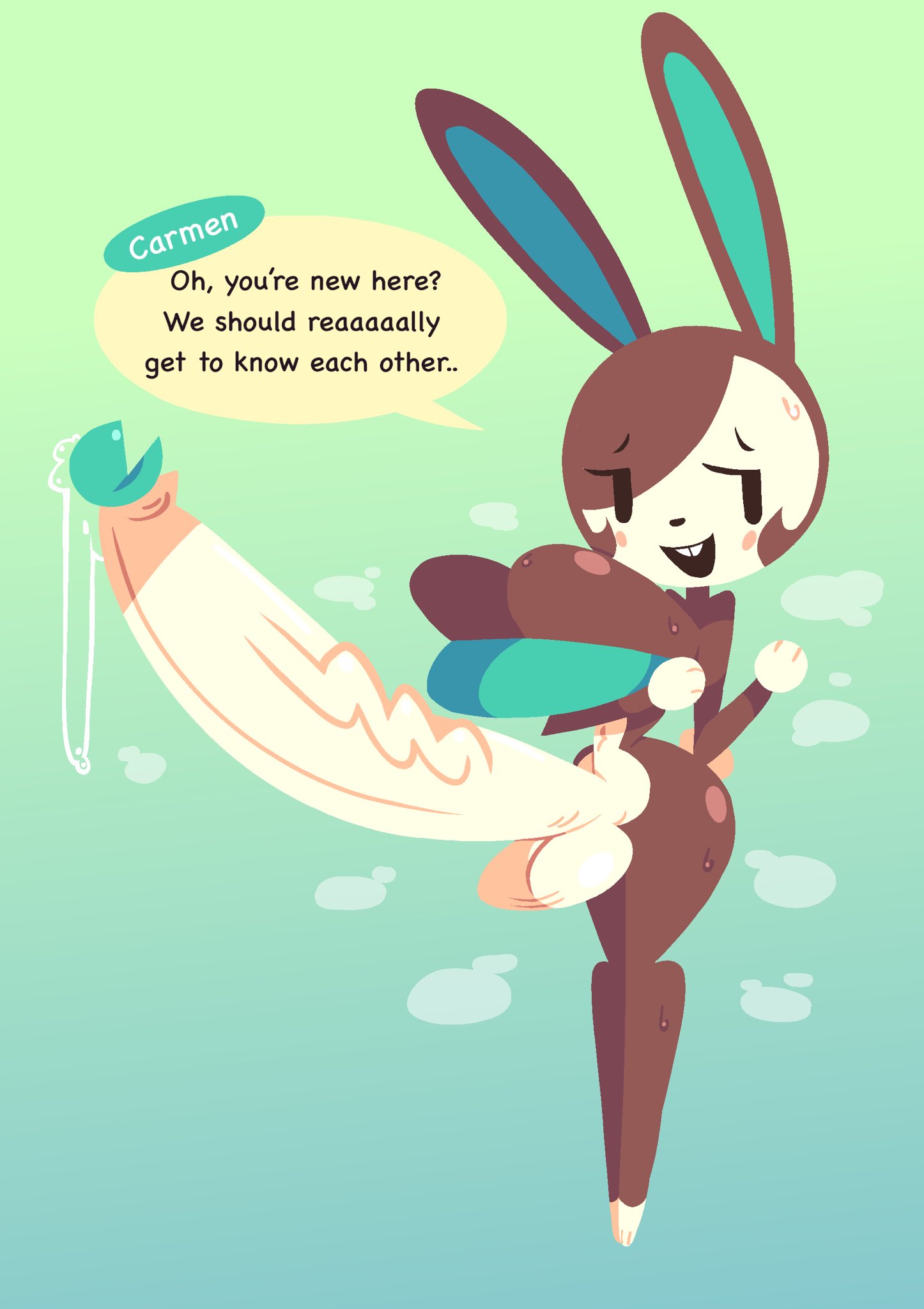 animal_crossing anthro balls belly big_breasts big_penis black_eyes black_nose blue_bra blue_clothing blue_glans blue_inner_ear blue_underwear bodily_fluids bottomless bra breasts brown_body brown_breasts brown_ears brown_fur brown_hair buckteeth carmen_(animal_crossing) clothed clothing english_text feet fur futanari genital_fluids genitals glans glistening glistening_breasts glistening_genitalia glistening_glans glistening_penis glistening_thighs hair hi_res huge_cock hyper hyper_genitalia hyper_penis leporid long_penis looking_aside lottieplus mammal musk musk_clouds navel nintendo open_mouth open_smile penis precum rabbit simple_eyes smile solo sweat sweaty_breasts sweaty_legs sweaty_thighs tail teeth text topwear topwear_only underwear vein veiny_penis white_balls white_belly white_face white_feet white_hands white_penis white_tail