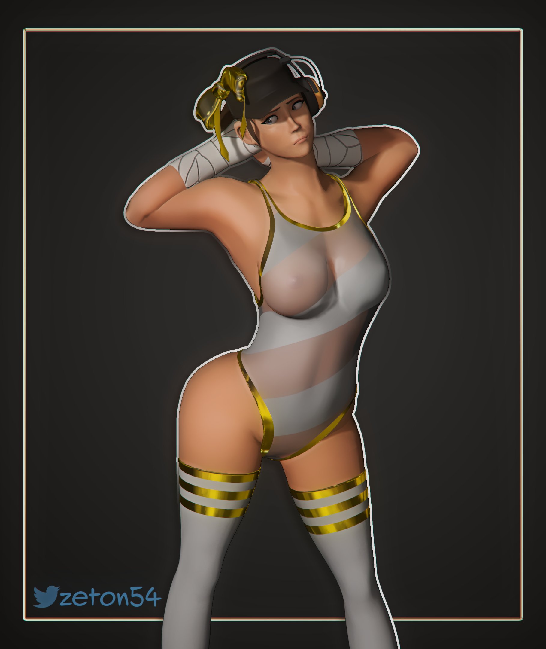 1girls, 2020, female, female only, femscout, medium breasts, one-piece swimsuit, see-through, sfm, solo, source filmmaker, swimsuit, tagme, team fortress 2, thighhighs, visible nipples, zeton54