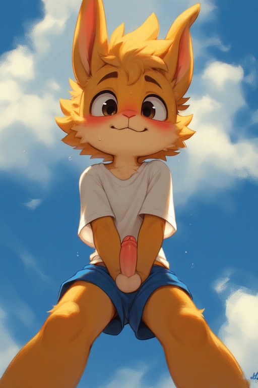 ai_generated bunny clothing cub furry jaylus_ai_testing_(artist) lagomorph looking_at_viewer penis rabbit standing young