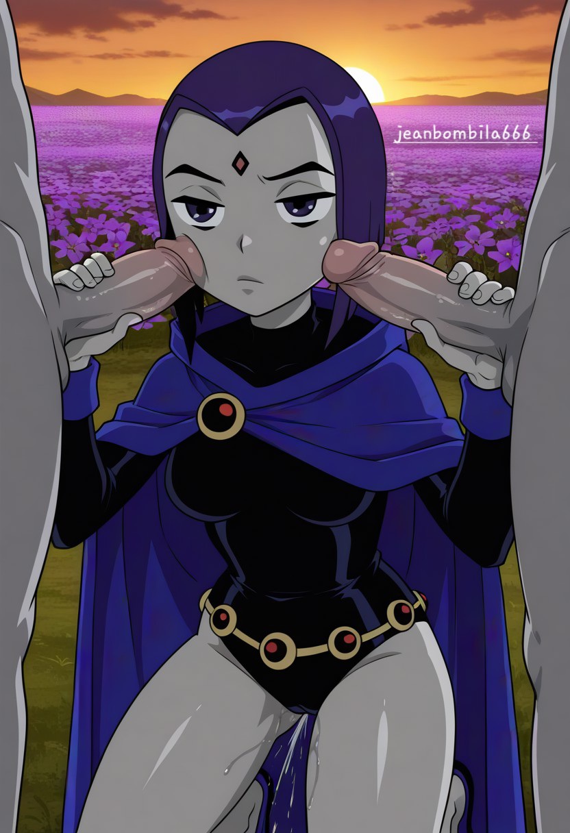 1girl2boys 1girls ai_generated alternate_breast_siz breasts cartoon_network cum dc dc_comics double_handjob female female_only goth goth_girl handjob jeanbombila666 masturbation raven raven_(dc) small_breasts solo teen_titans