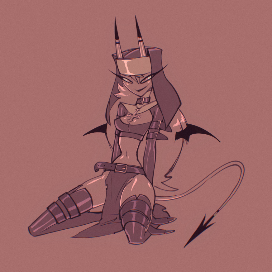 1girls, bigdad, breasts, clothed, clothing, color, darnact, female, female focus, female only, helluva boss, hi res, kiki (helluva boss), sketch, solo, solo female, succubus, succubus horns, succubus tail, succubus wings, tagme, thick thighs