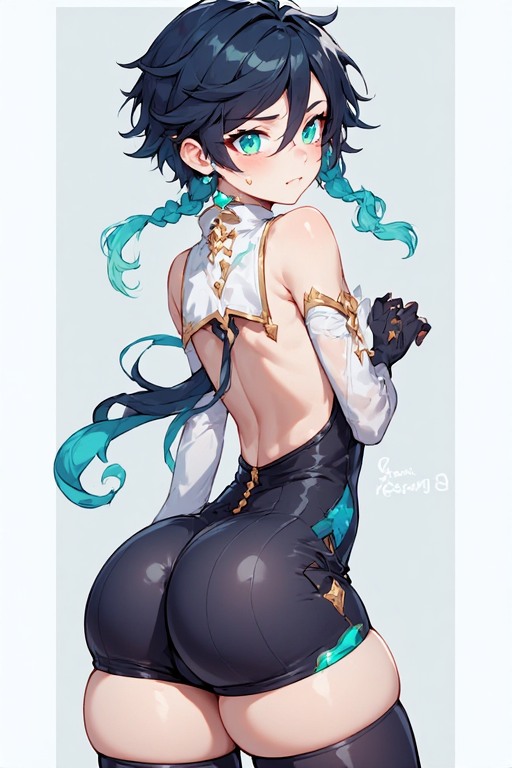 1boy, ai generated, ass, ass focus, femboy, feminine male, genshin impact, light-skinned male, male, male only, solo, tight clothing, venti (genshin impact)