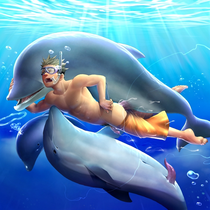 anal anal_sex animal barefoot cum dolphin eyewear gay goggles human interspecies male male/male male_only mentaiko ocean open_mouth penis snorkeling swim_trunks swimsuit tanline topless underwater undressing water yaoi zoophilia