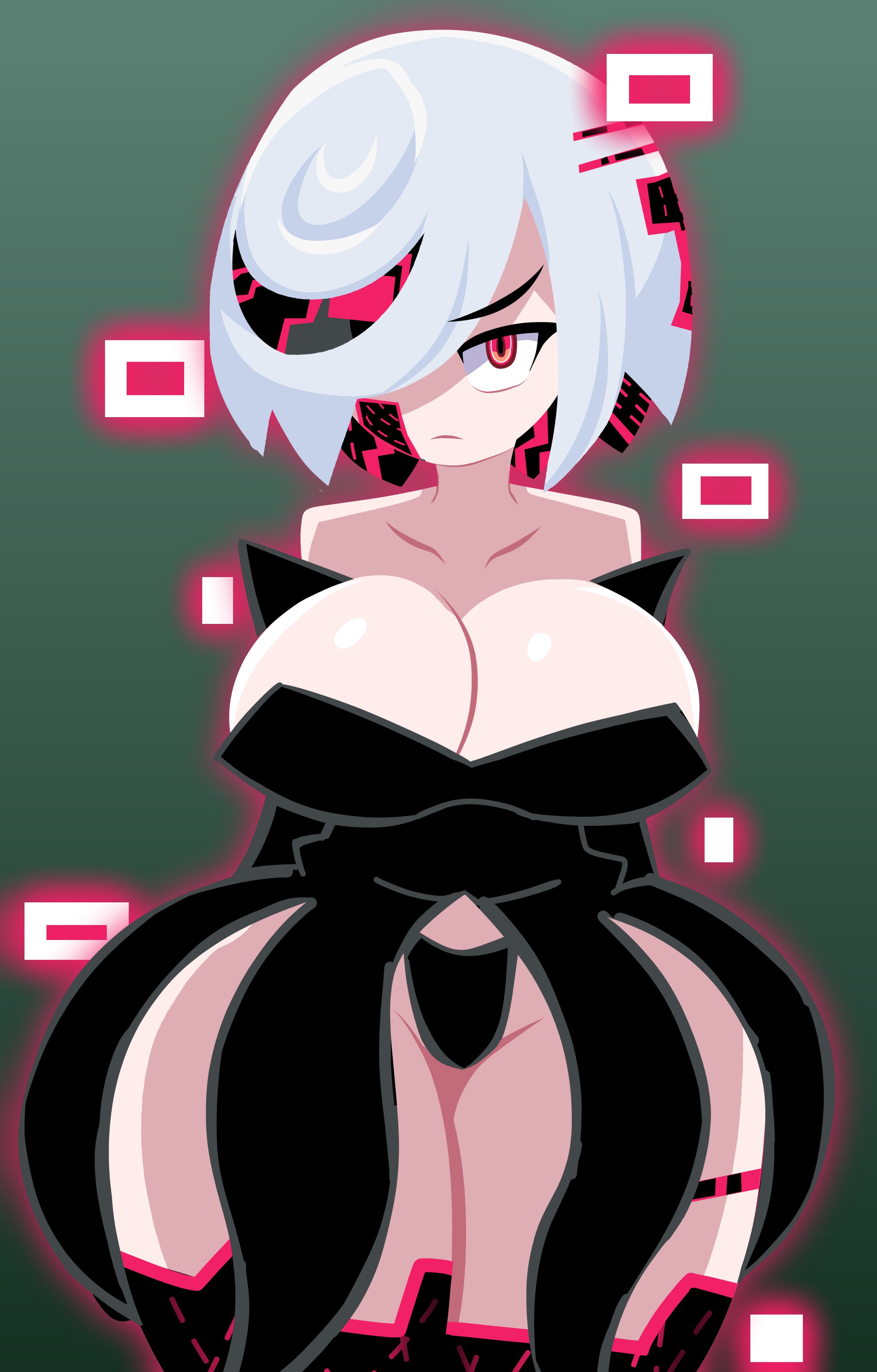 1girls, big breasts, black panties, breasts, cleavage, hair over one eye, huge breasts, large breasts, looking at viewer, panties, red eyes, red hair, sage (sonic frontiers), sage (sonic), short hair, solo, solo female, solo focus, sonic (series), sonic frontiers, sonic the hedgehog (series), thick, thick thighs, thighs, two-tone hair, white hair, wide hips, yelladrill
