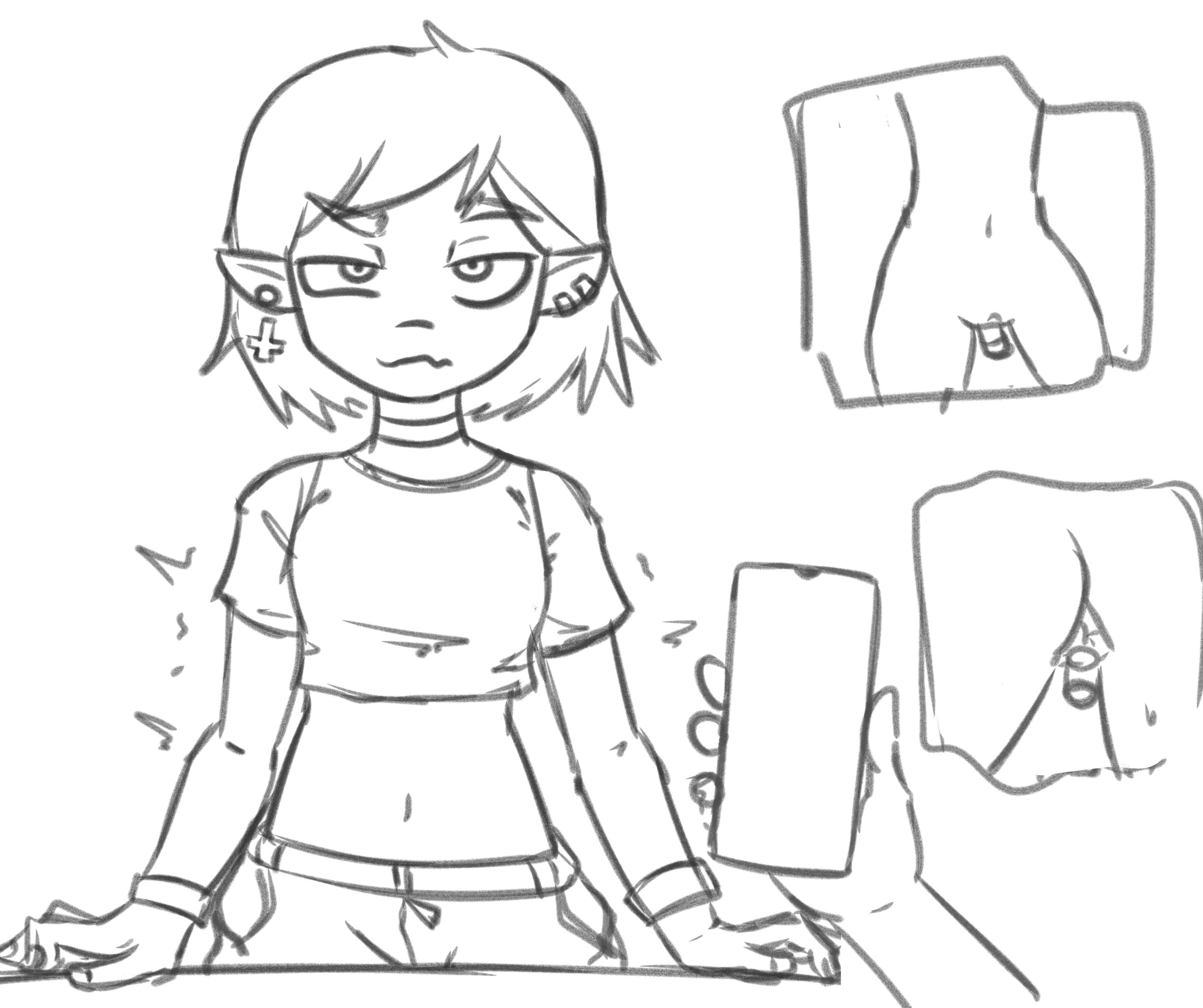 1girls, 2022, 2d, 2d (artwork), amity blight, ass, ear piercings, holding phone, midriff, midriff baring shirt, phone, pointy ears, pussy, short hair, short hair female, short-haired female, sketch, the owl house, vagina, vibrator, vibrator controller, vibrator in pussy, vibrator in vagina, wristwear, zero dead zone