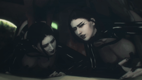 3d, animated, big breasts, black hair, canine, canine on human, covered nipples, doggy style, eyelashes, eyeliner, female human/male feral, female on feral, femsub, feral, feral on female, feral on human, feral penetrating, feral penetrating human, foursome, gif, group sex, human female, human on feral, human penetrated, large breasts, leather, loving it, makeup, mascara, pale-skinned female, pleasure face, srvn, submissive human, tagme, zoophilia