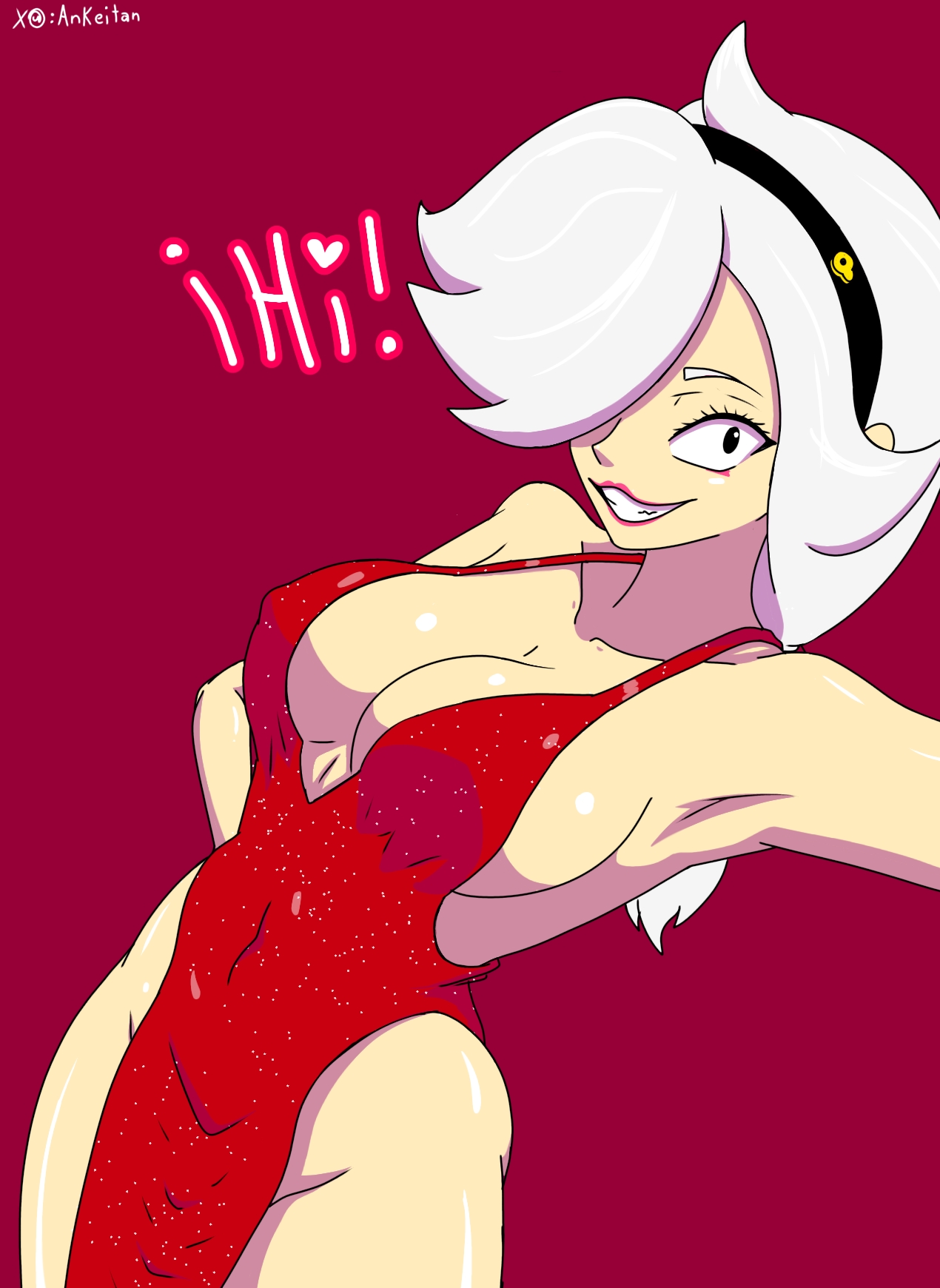 brawl stars, colette (brawl stars), red dress, supercell (company), white hair