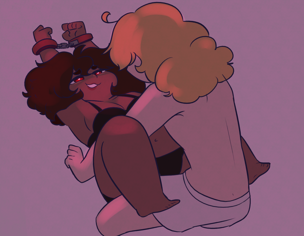 anthro male on human female, anthro on human, asriel dreemurr, channydraws, dark-skinned female, female frisk, femsub, frisk, handcuffs, imminent sex, maledom, smirking, undertale