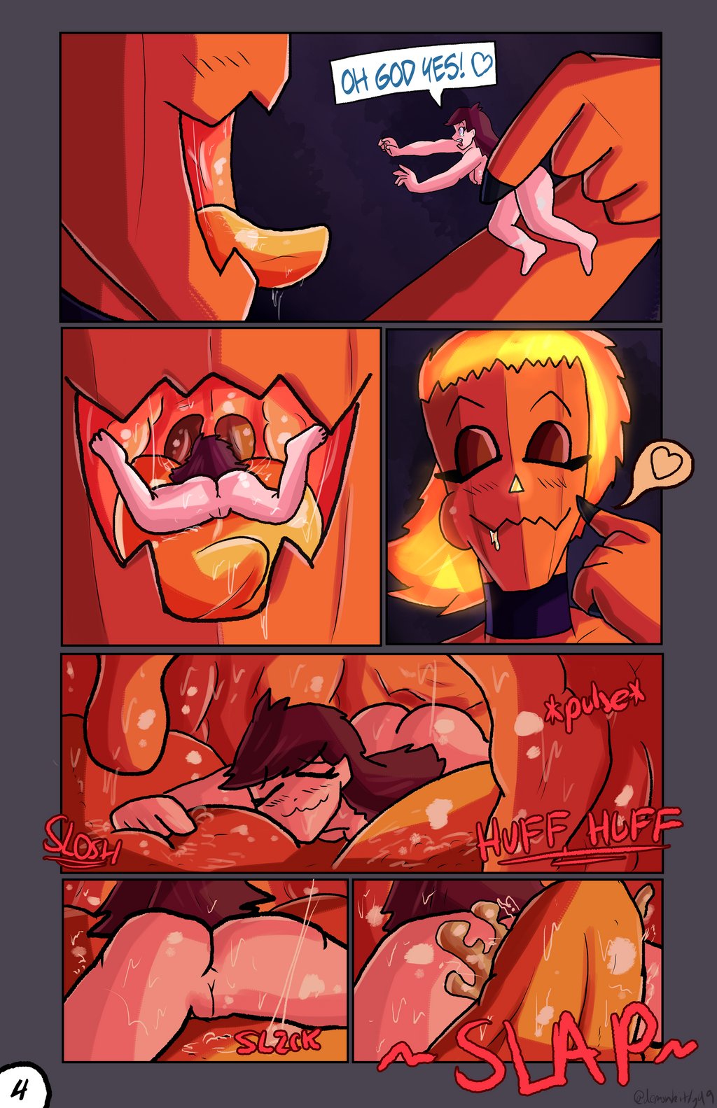 2d 2d_(artwork) 2d_artwork 2girls :3 anthro ass ass_focus ass_slap belly black_clothing black_nails blue_eyes breasts brown_hair castle_background cheek_bulge closed_eyes comic comic_page covered_in_saliva demonkitty demonkitty99 dialog dialogue dialogue_bubble dungeon dungeon_background eyelashes female female_anthro female_focus female_human female_monster female_only fully_clothed fully_clothed_female fully_naked fully_naked_female fully_nude fully_nude_female giantess giantess_vore goddess halloween heart_symbol hips human human_female inside_mouth jackie_(demonkitty) legs_spread long_nails lying lying_on_floor lying_on_stomach lying_on_tongue macro macro_female macrophilia mask masked masked_female mawshot micro_female monster monster_girl mouth mouth_closed mouth_play mouth_shot naked naked_female nude nude_female oc open_mouth orange_body orange_breasts orange_hair orange_mouth orange_skin orange_tongue original_character pred predator/prey prey pumpkin_girl pumpkin_head pussy saliva saliva_string salivating sharp_nails sharp_teeth size_difference size_fetish slapping_ass slapping_butt slave slave_girl thick thighs tongue tongue_out tongue_play vagina vore vore_comic white_skin willing_female willing_pred willing_prey willing_vore yellow_eyes