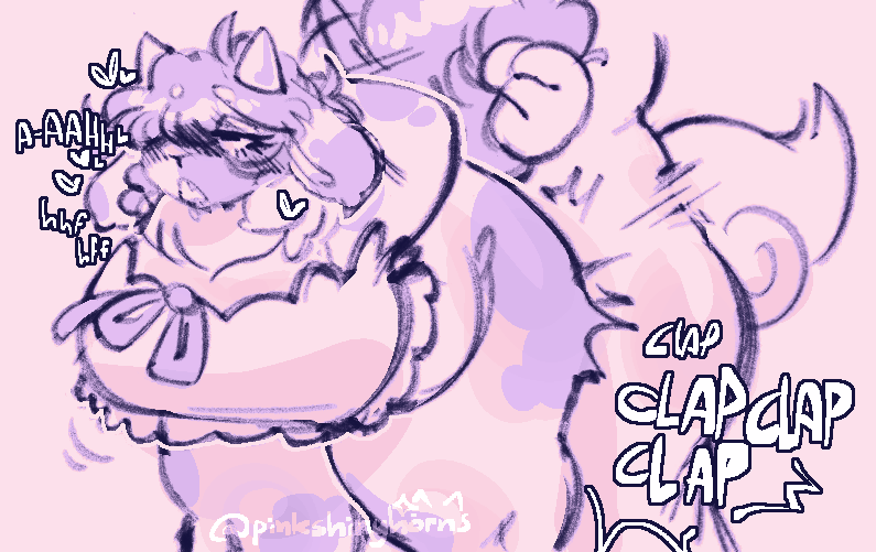 ambiguous_penetration anthro biped bottomless bovid caprine clap_(sound_effect) clothed clothing duo eyewear female fluffy fluffy_tail glasses goat heart_symbol horn male male/female mammal markings moan overweight overweight_anthro overweight_female penetration pinkshinyhorns sex signature spots spotted_markings tail topwear topwear_only