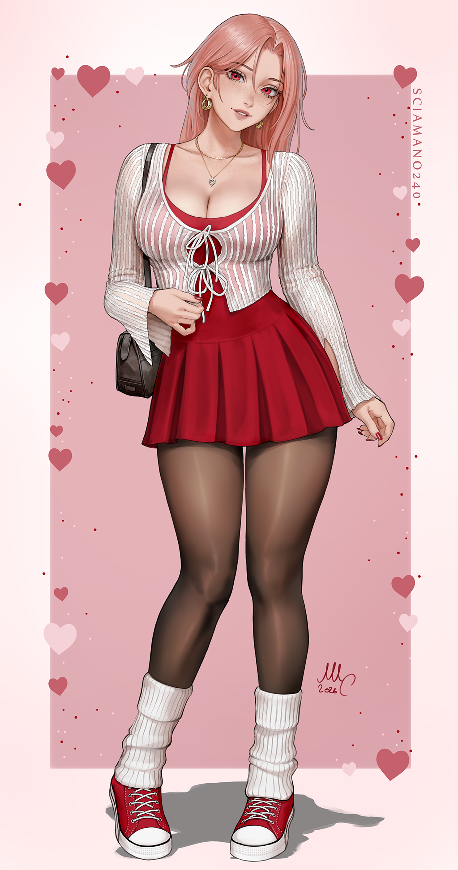 chloe (sciamano240), curvy, freckles, large ass, large breasts, pale-skinned female, pink eyes, pink hair, sciamano240