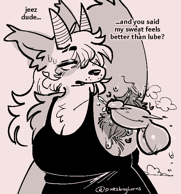 anthro arm_tuft armpit_fetish armpit_hair armpit_play armpit_sex balls bodily_fluids body_hair bovid canid canine canis caprine cheek_tuft chest_tuft clothing dialogue disembodied_penis domestic_dog ear_tuft elbow_tuft english_text erection facial_tuft female genital_fluids genitals goat hair horn hybrid long_hair male male/female mammal monochrome nier_(pinkshinyhorns) penis pinkshinyhorns precum sex shirt shoulder_tuft signature snout solo sweat sweaty_armpit tank_top text topwear tuft