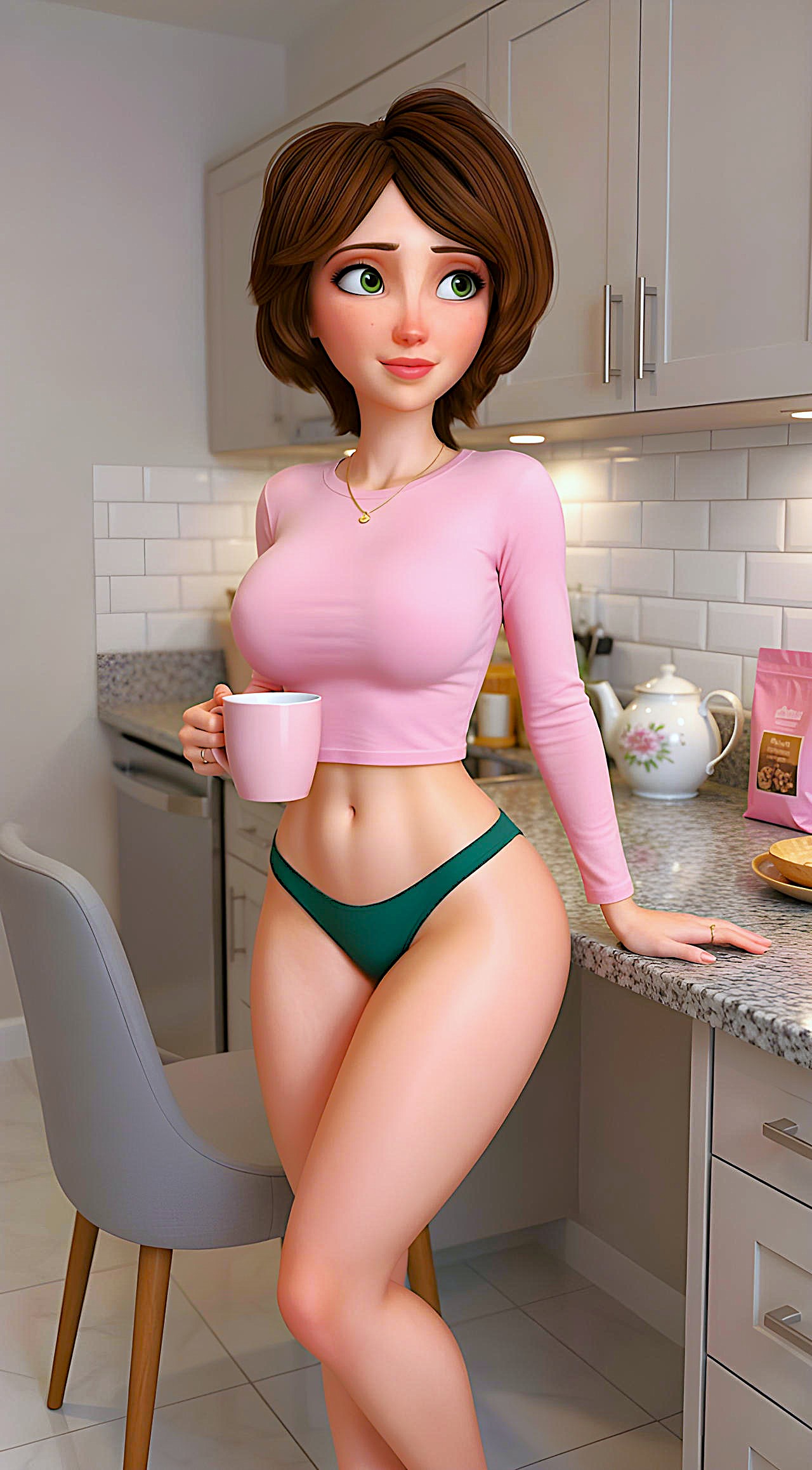 ai generated, aunt cass, big hero 6, breasts, cass hamada, crop top, marvel, misterscratch, no pants, panties, thighs