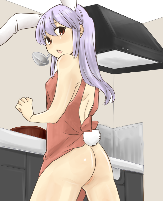 apron ass bunny_ear bunny_tail koyama_shigeru naked_apron pussy reisen_udongein_inaba tail touhou uncensored