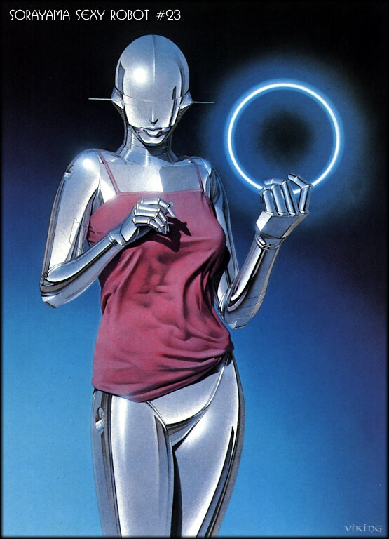 bottomless female hajime_sorayama pinup robot sexy_robot_(hajime_sorayama) shiny solo technofilia