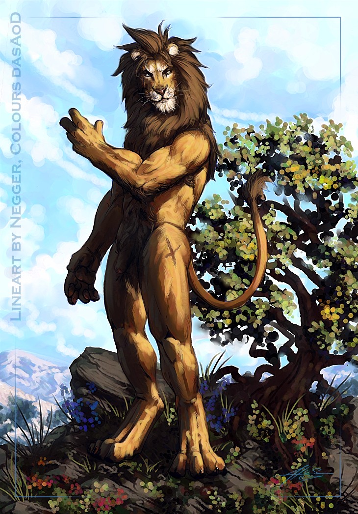 1boy anthro dasaod feline fur furry lion male male_only negger nude penis scar solo uncut