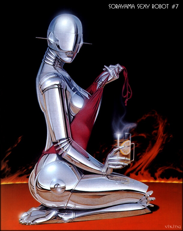 1girls female hajime_sorayama nude pinup robot sexy_robot_(hajime_sorayama) shiny skimpy solo sun technophilia