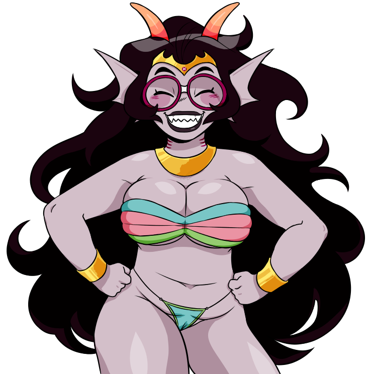 1girls artist_request bikini feferi_peixes hand_on_hip homestuck smile smiling sprite_edit white_background