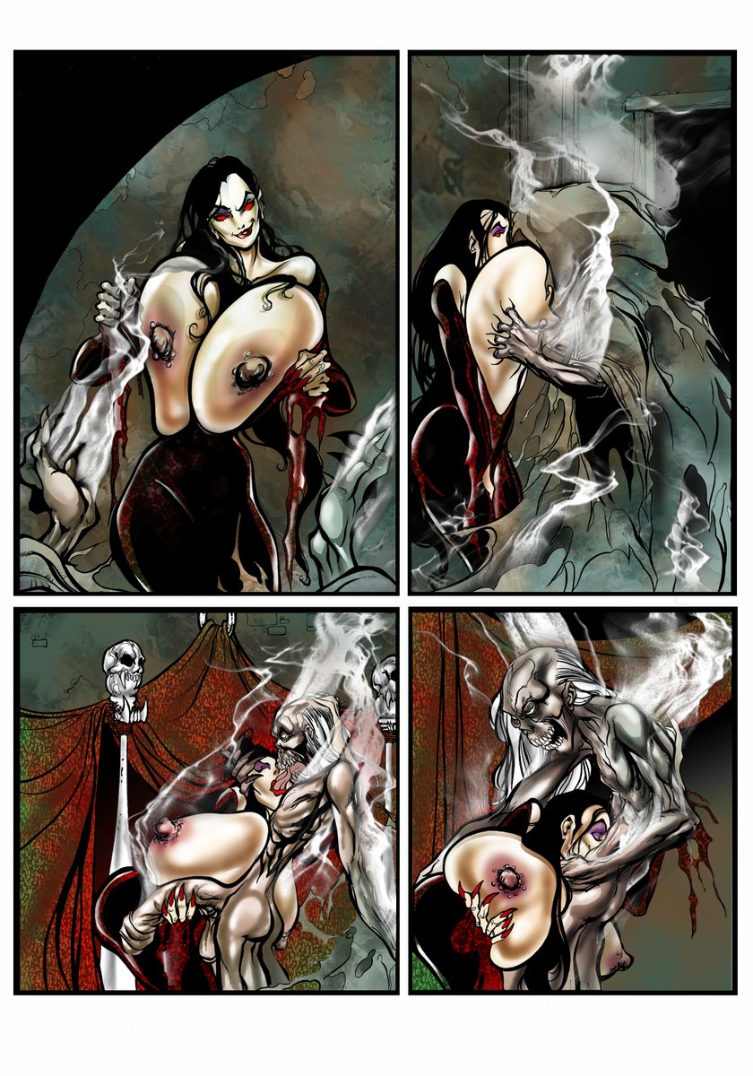 1boy 1girls creepy female horror_(theme) huge_breasts monster monster_girl omac red_eyes vampire vampire_girl