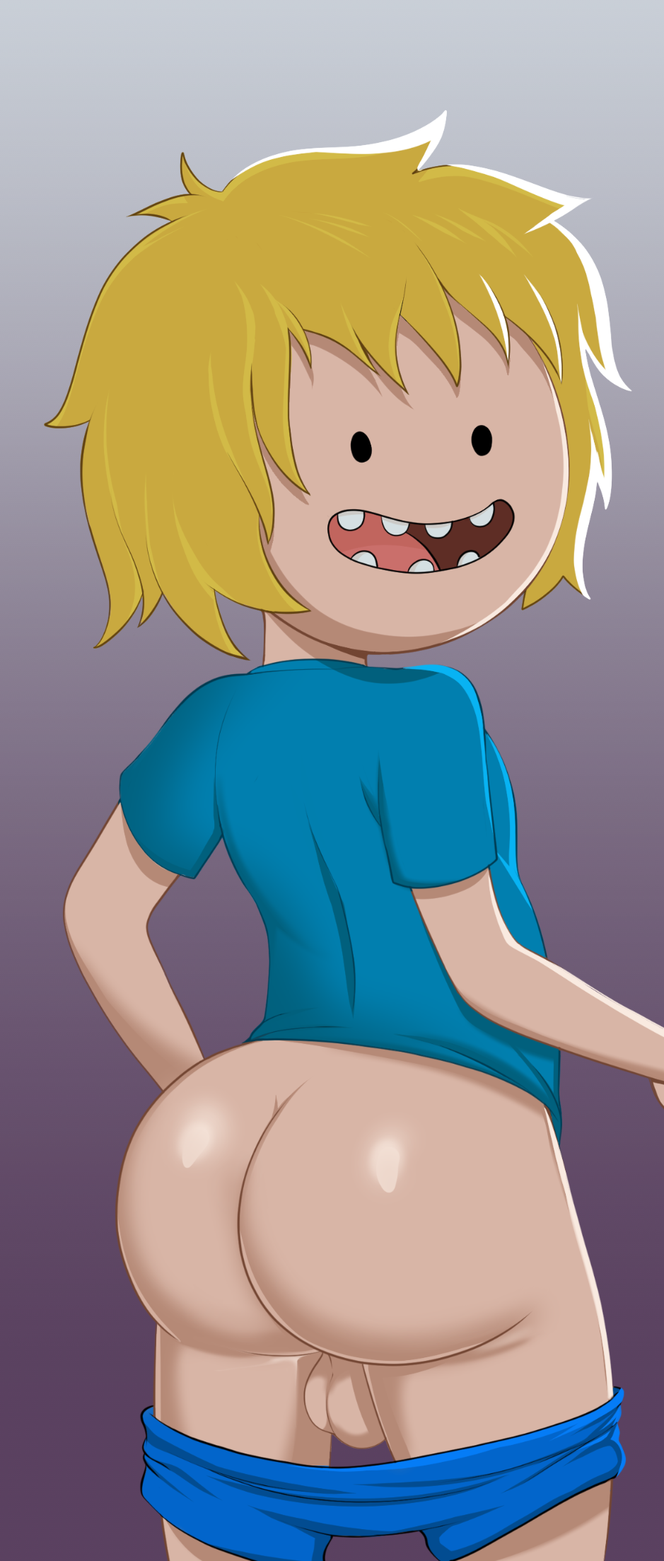 1boy adventure_time ass backsack big_ass big_butt blonde_hair butt cartoon_network fat_ass fat_butt finn_the_human gay huge_ass huge_butt jerseydevil looking_at_viewer looking_back looking_back_at_viewer male male_only mooning shorts_down solo thick_ass thick_butt warner_brothers yaoi