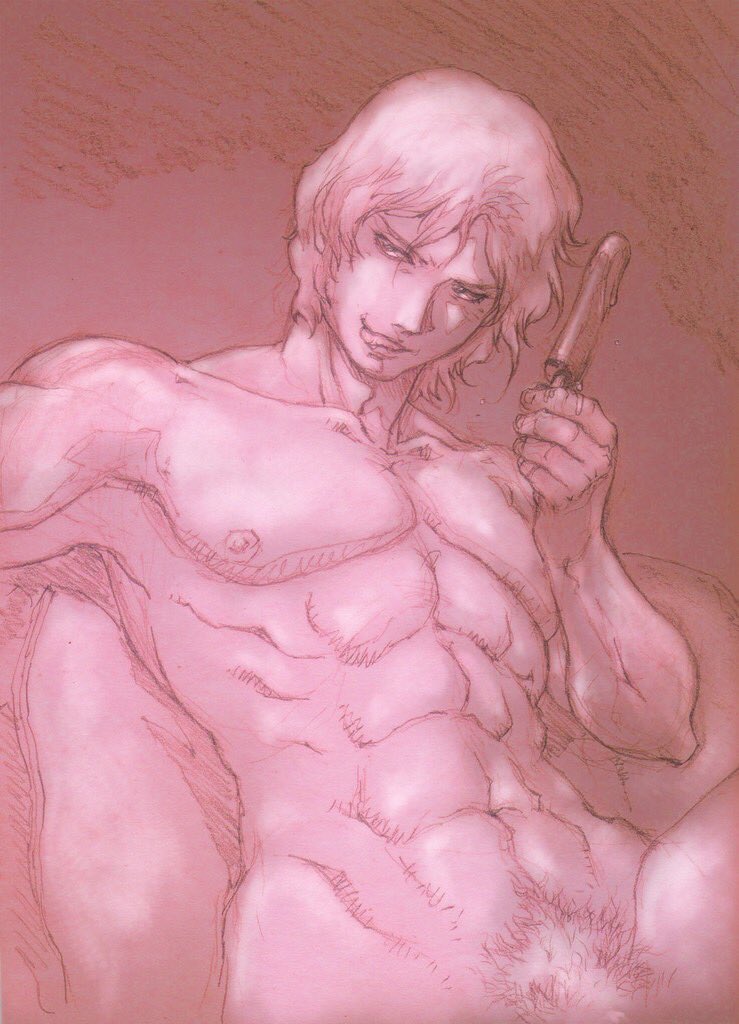 abs blue_eyes char_aznable gundam licking_lips looking_away male male_only mejim16 monotone muscular muscular_arms muscular_male nipples partially_covered partially_nude pecs popsicle pubic_hair pubic_tuft tongue