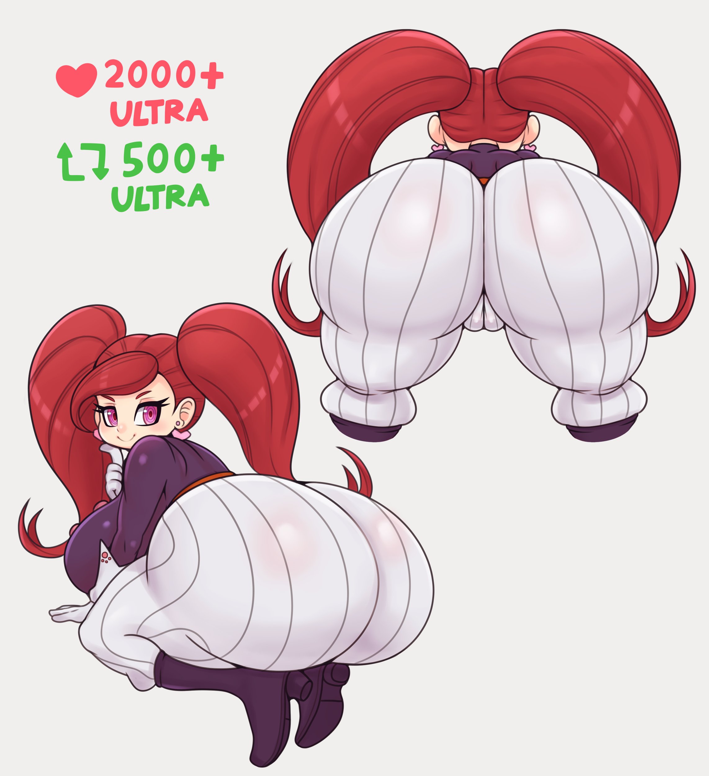 1girls, aiba manami, alternate version available, ass, ass focus, ass shot, big ass, big breasts, bottomwear, breasts, bubble ass, bubble butt, cameltoe, clothing, ear piercing, earrings, female, female only, heart earrings, huge ass, huge breasts, la brava (my hero academia), large ass, like icon, matospectoru, my hero academia, pink eyes, pussy, red hair, retweet icon, shortstack, smile, solo, solo female, thick ass, thighs, topwear, twintails