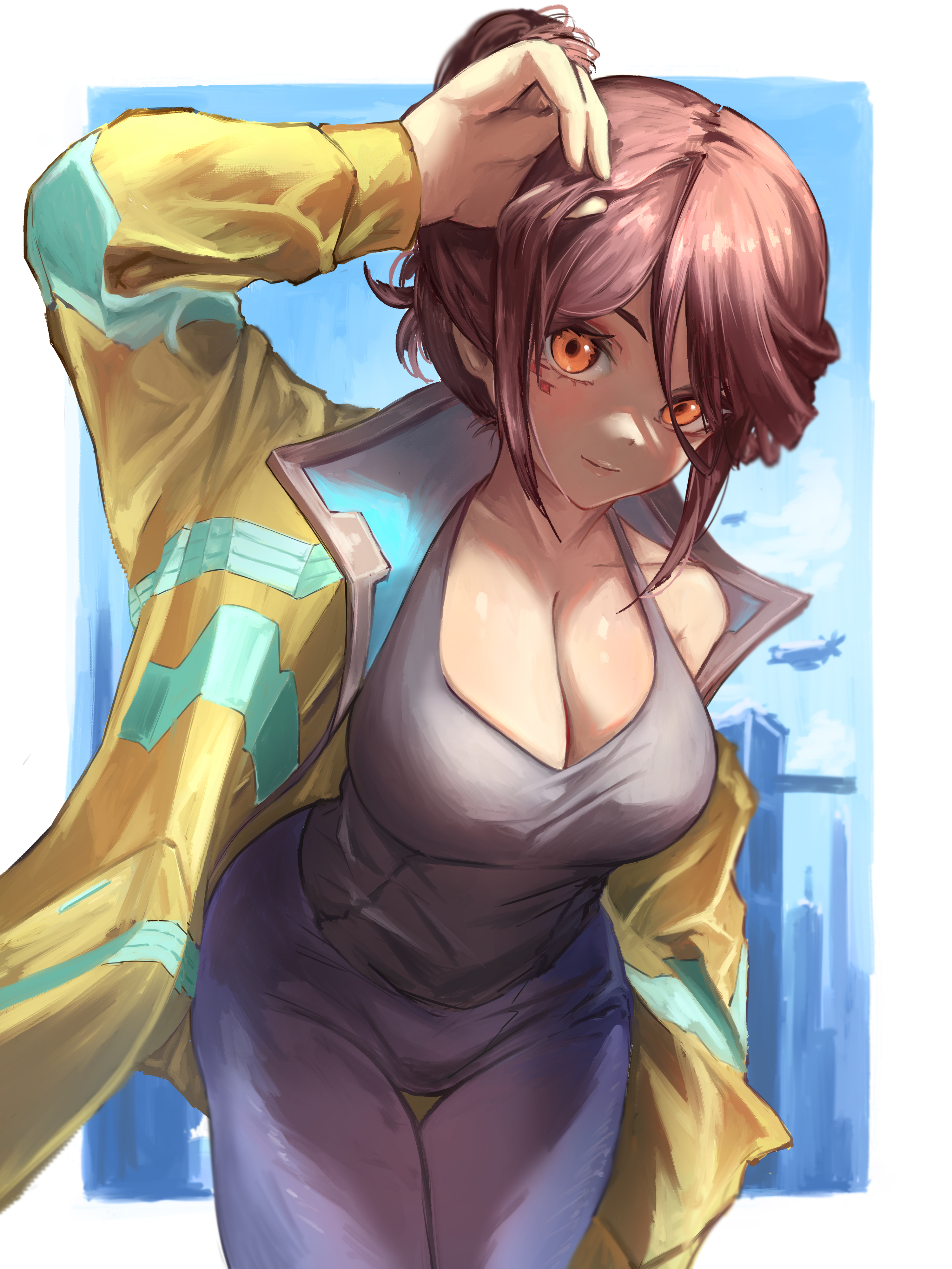1girls, 2d, 2d (artwork), big breasts, breasts, cd projekt red, cleavage, cyberpunk 2077, cyberpunk: edgerunners, female, female only, gloria martinez (edgerunners), latina, latina milf, looking at viewer, milf, morishow99, netflix, no nostrils, ponytail, questionable, sfw, studio trigger