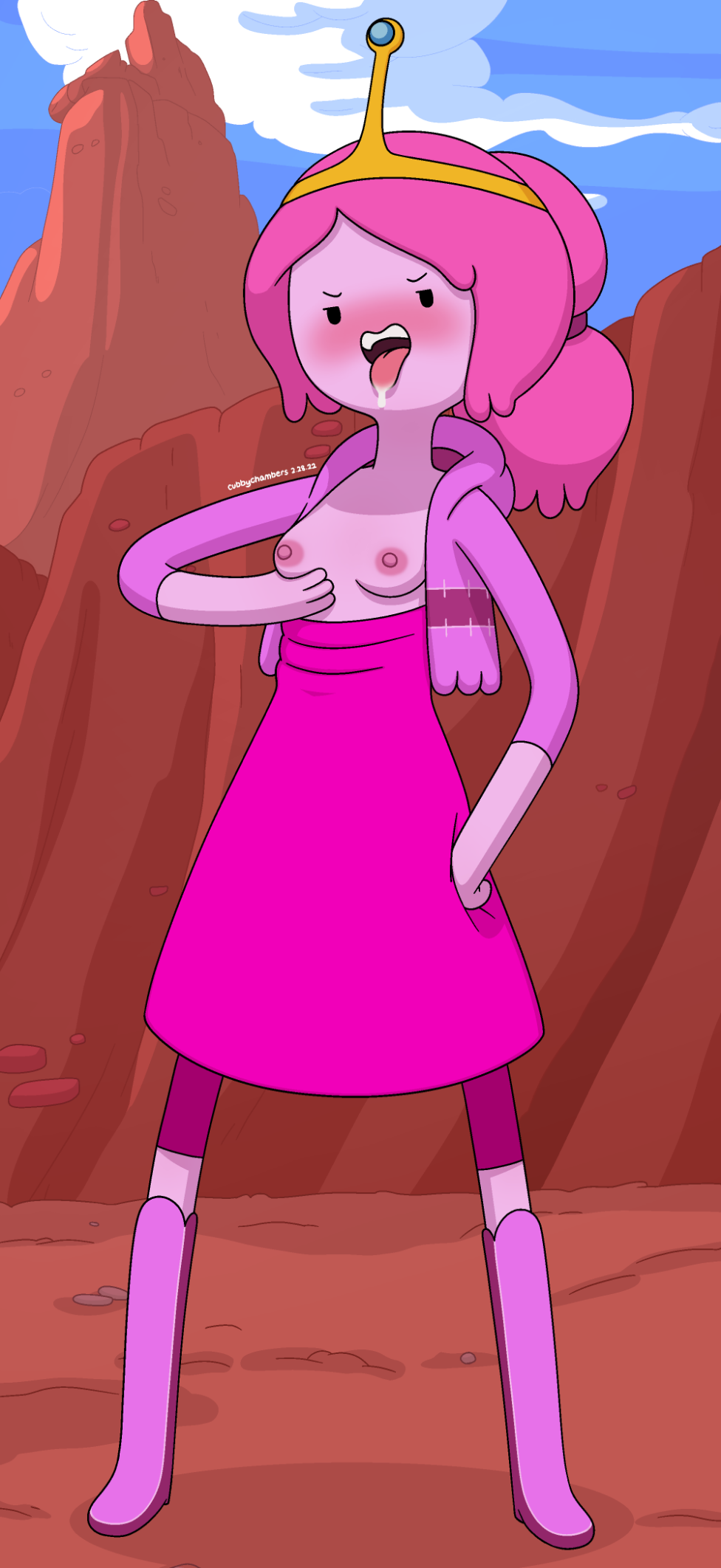 adventure_time breast_grab breasts breasts_out cubbychambers mostly_clothed princess_bubblegum