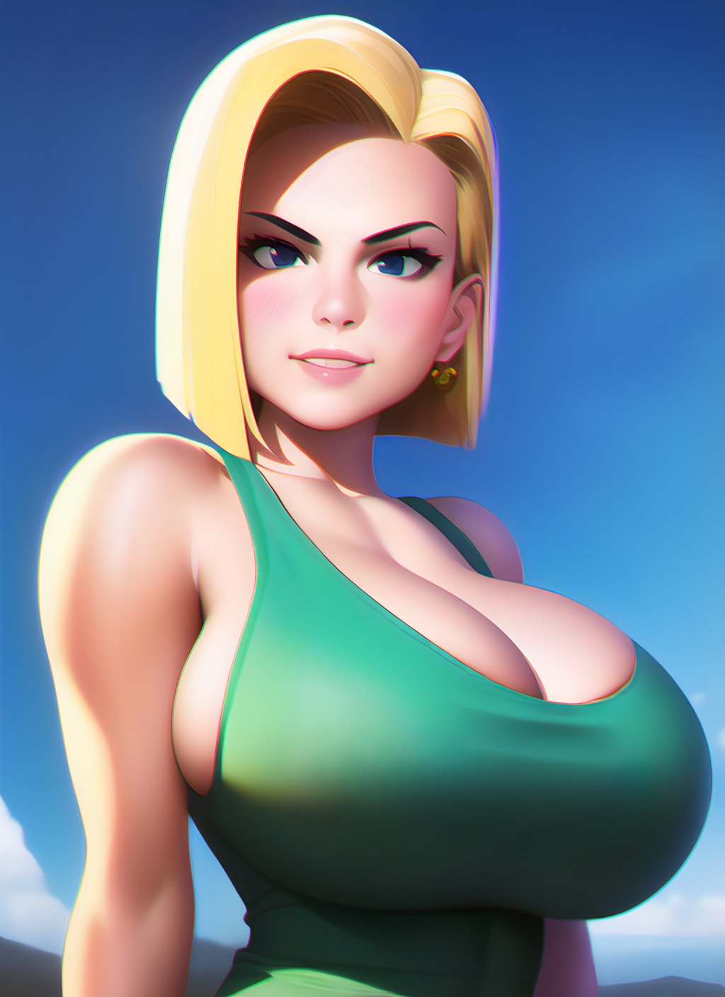 1girls, ai generated, android 18, blonde, blonde female, blonde hair, blonde-haired female, blue eyes, breasts, cleavage, curvy, dragon ball, erect nipples, female, female only, huge areolae, huge breasts, nai diffusion, nipples, puffy nipples, realistic, short hair, sneed ai, stable diffusion, thick lips, voluptuous, yellow hair