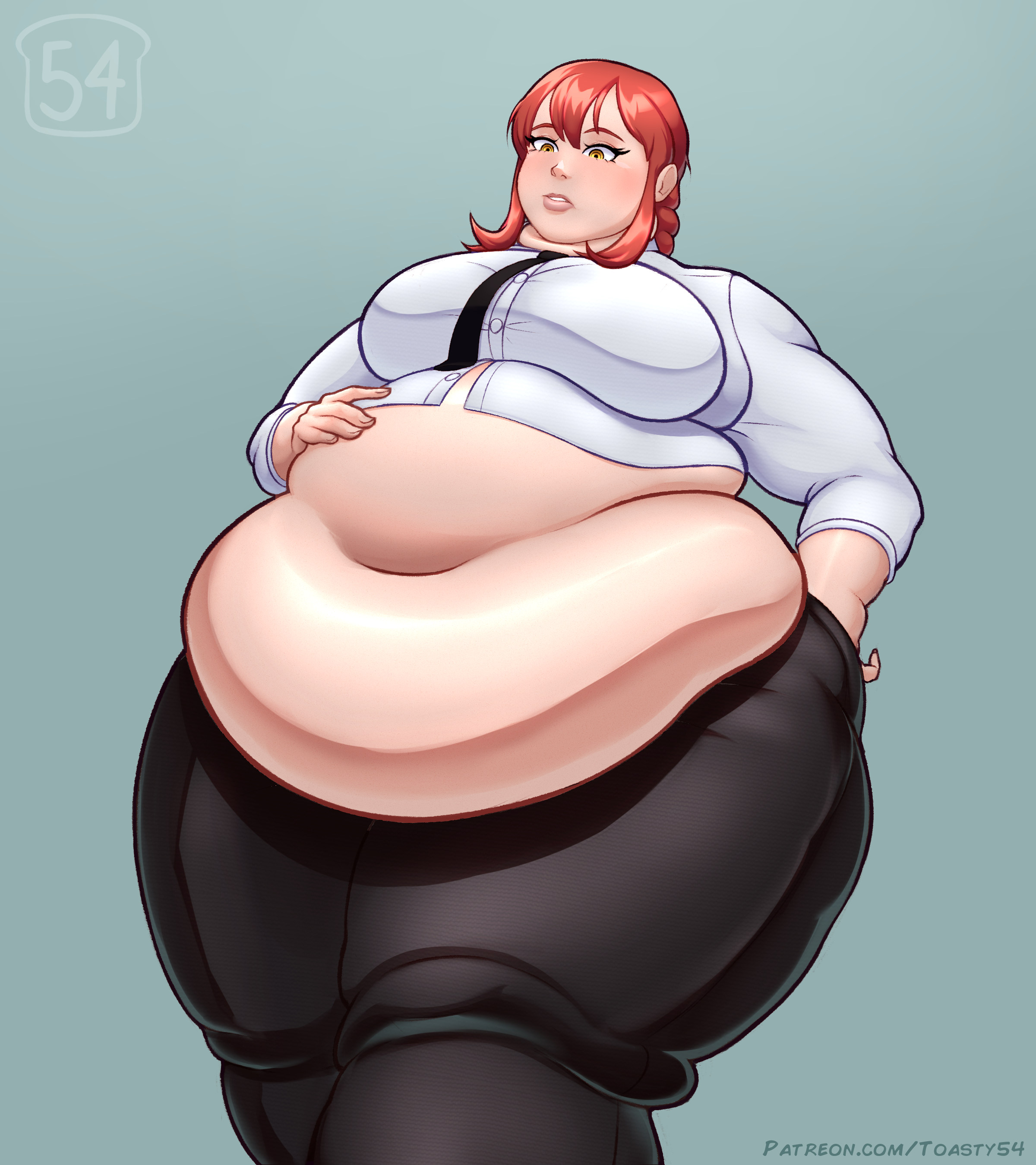 1girls, bbw, belly, big belly, big breasts, breasts, chainsaw man, fat, female, large breasts, makima (chainsaw man), obese, overweight, overweight female, red hair, toasty54