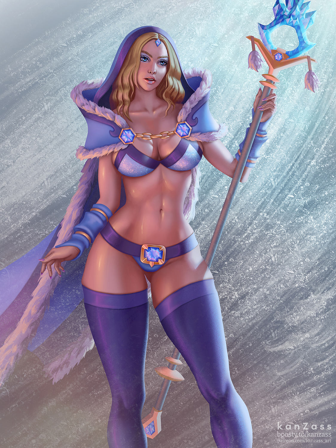 1girls, blonde female, blonde hair, blue eyes, cape, crystal maiden, dota, dota 2, female, female only, kanzass, no sex, pale skin, purple socks, revealing clothes, socks, solo female, staff, tagme, thigh socks, thighhighs