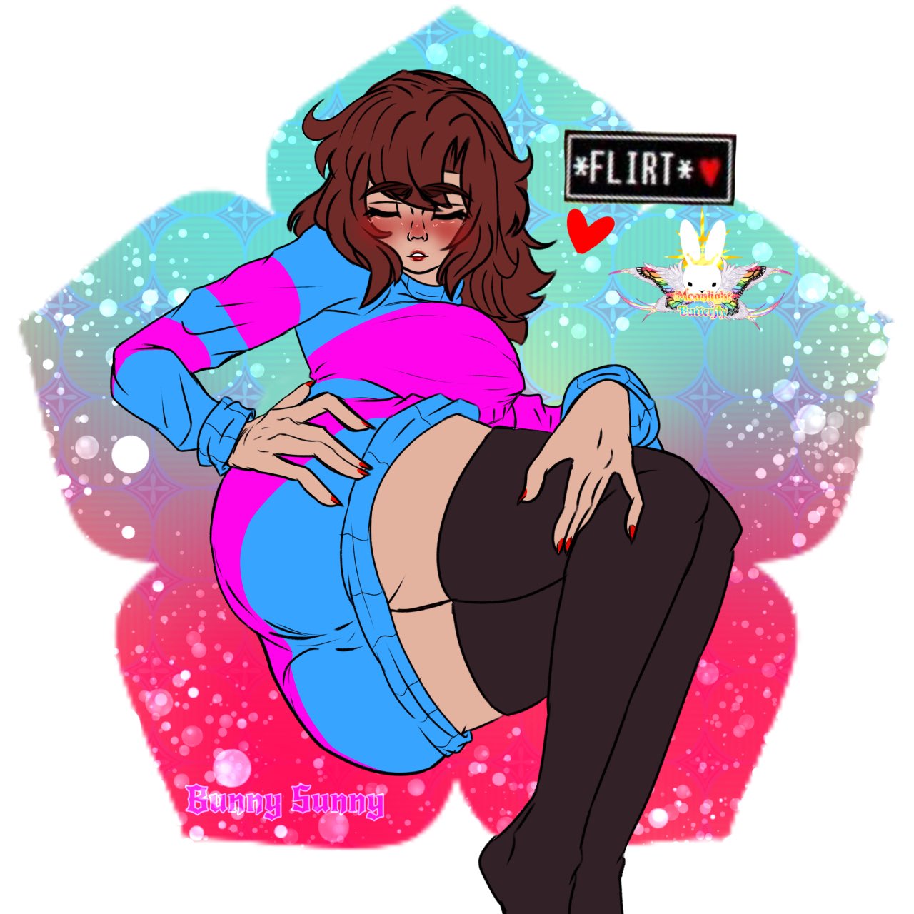 1girls, 2022, 2d, alternate version available, ass, brown hair, clothed, erect nipples, female, female frisk, female only, flirting, frisk, human, human female, human only, lipstick, long hair, milf, nipples, pantylines, red lipstick, solo, tagme, undertale, undertale (series)