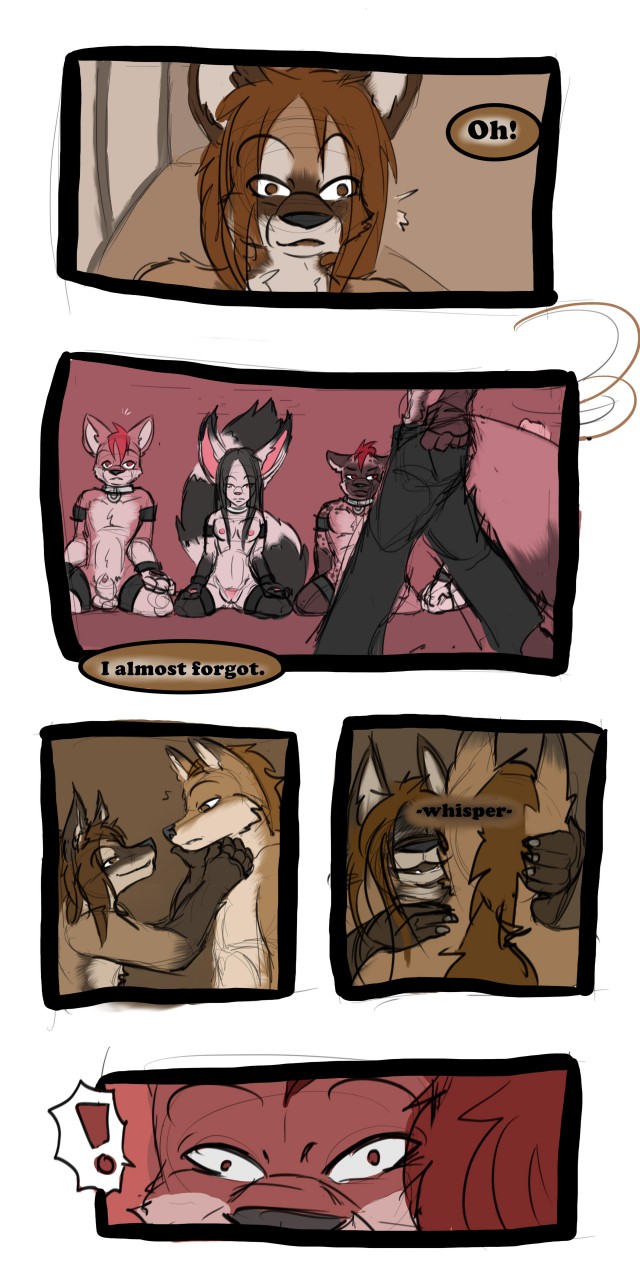 1:2 2016 9:18 anthro biped breasts canid closed_eyes cobalt_(tatsuchan18) collar comic daisy_(tatsuchan18) detailed_background dialogue english_text female fenrir_(tatsuchan18) fur group hair havoc_(tatsuchan18) hi_res hyaenid male mammal mink_(tatsuchan18) open_mouth sitting spade_(tatsuchan18) speech_bubble standing tatsuchan18 text