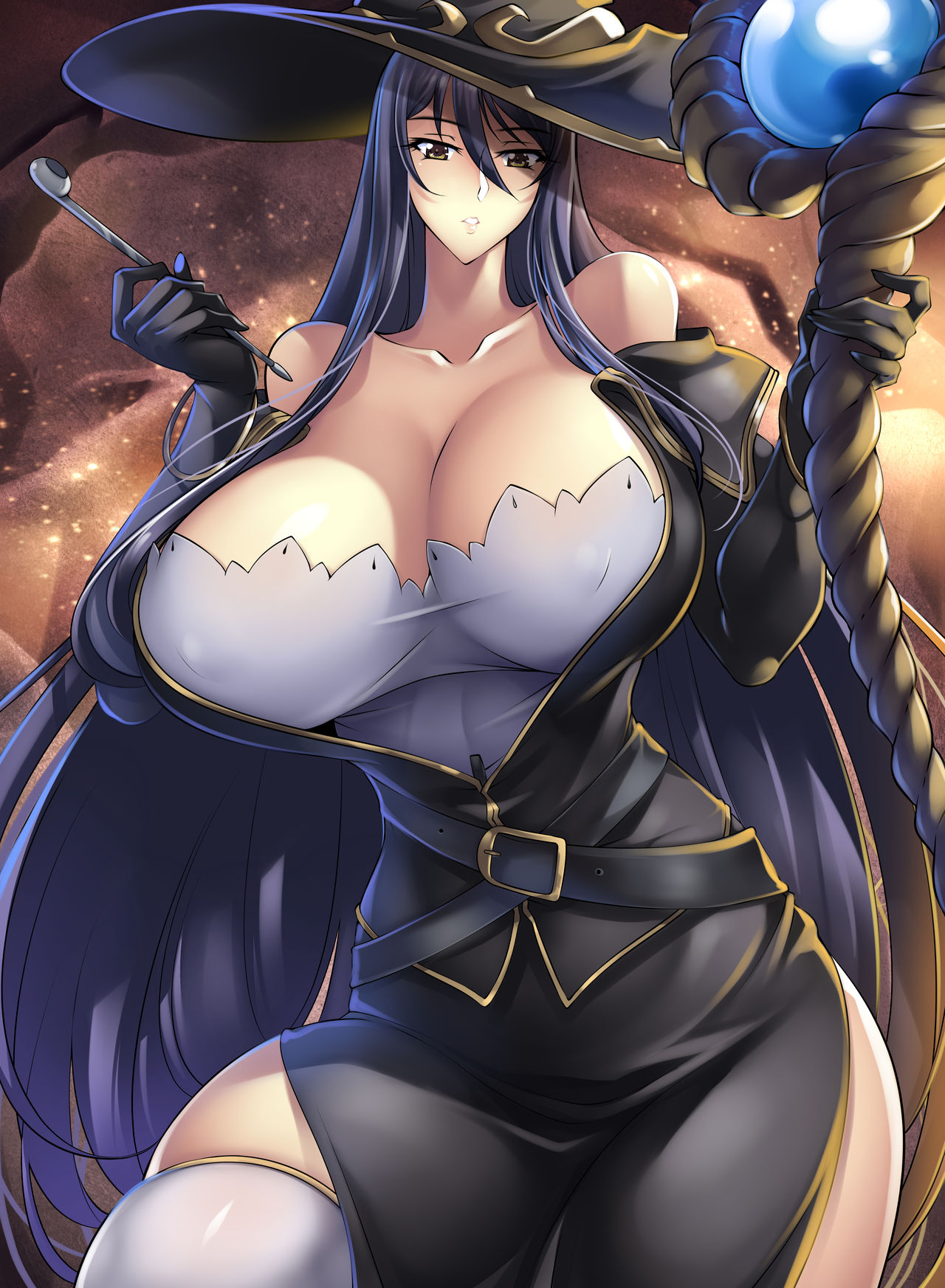 1girls, big breasts, blindfold, blonde hair, blush, breasts, collarbone, cowboy shot, curvy, elbow gloves, facing viewer, female, gloves, goblin slayer, haganef, solo, witch (goblin slayer)