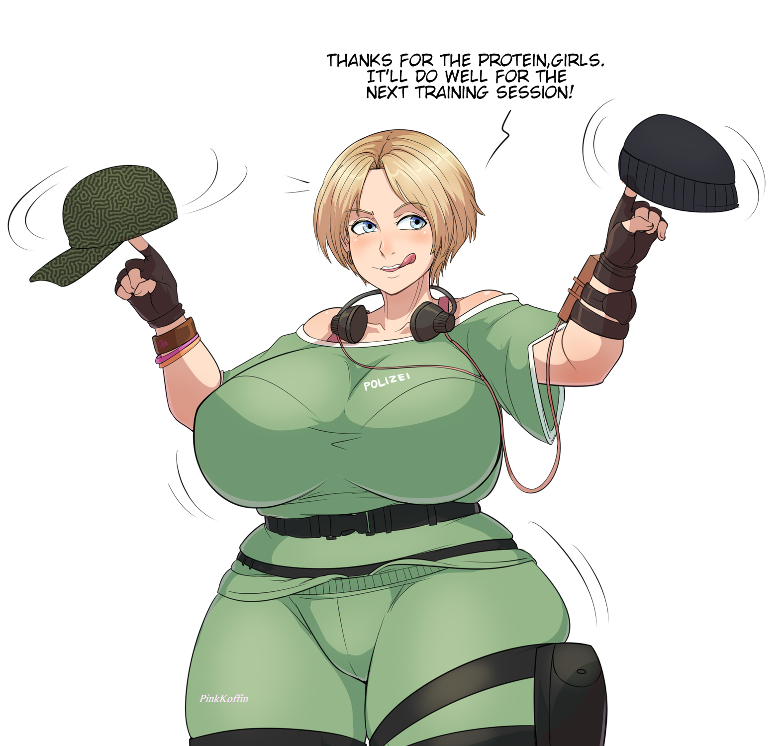 1girls, big breasts, blonde hair, breasts, female, huge breasts, implied vore, iq (rainbow six), pinkkoffin, post-vore, rainbow six, rainbow six siege, thick thighs, vore, wide hips
