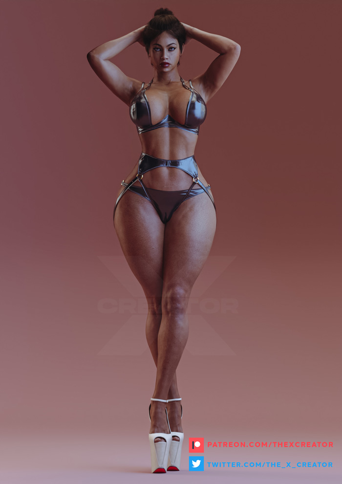 1girls, 3d, african, african female, armpits, arms behind head, arms up, artist name, ass, big ass, big breasts, big butt, breasts, dark skin, dark-skinned female, facing viewer, female, female only, female protagonist, fit, fit female, garter belt, high heels, human, large breasts, latex, latex lingerie, lingerie, lingerie only, posing, resident evil, resident evil 5, sheva alomar, solo, solo female, the x creator, thick, thick thighs, tight clothing, watermark