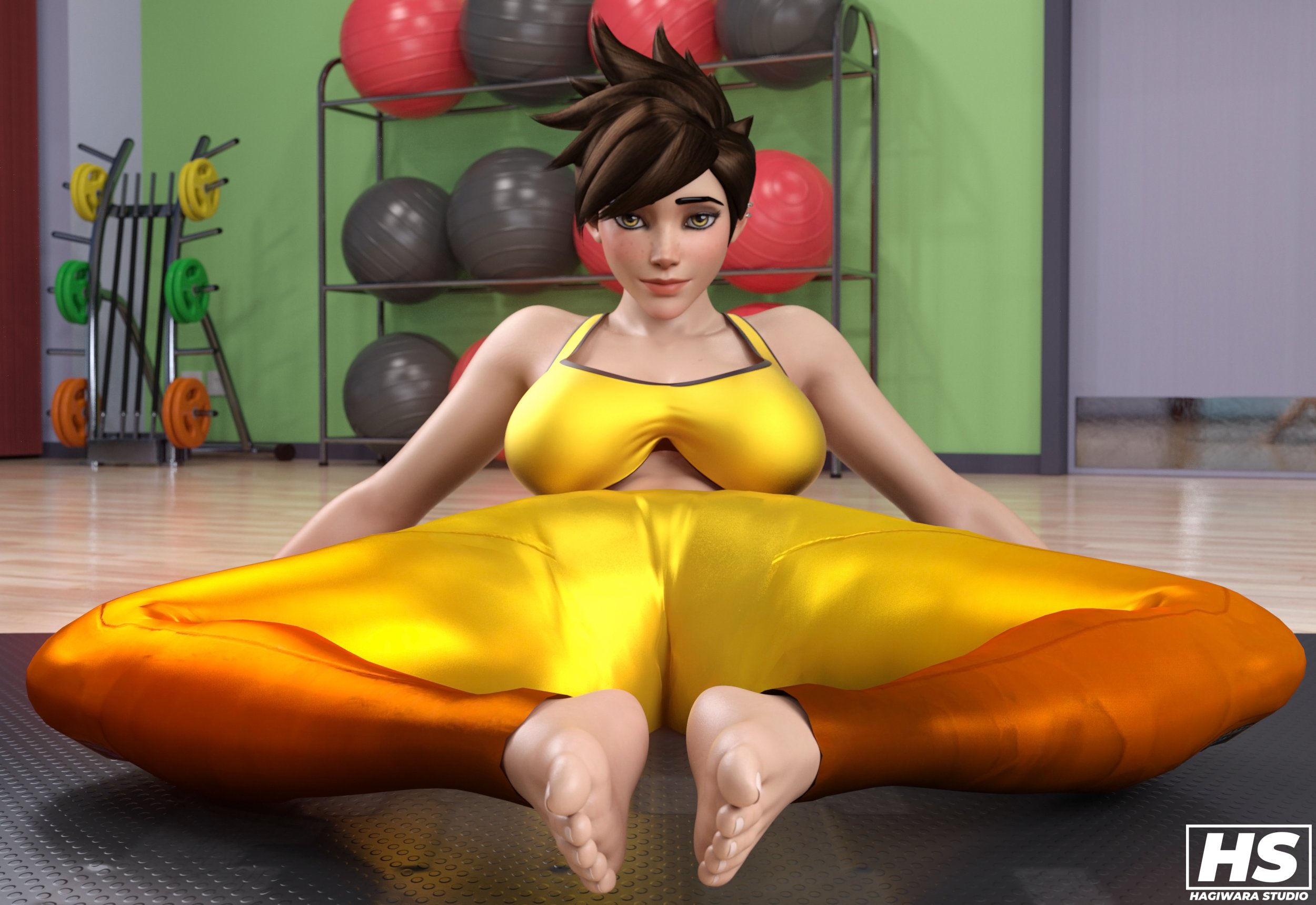 1girls, 3d, abs, big breasts, blizzard entertainment, breasts, cameltoe, cleavage, feet, female, female only, foot fetish, foot focus, fully clothed, hagiwara studio, lena oxton, muscular, muscular female, overwatch, pussy, solo, sports bra, thick thighs, tracer, yoga mat, yoga pants